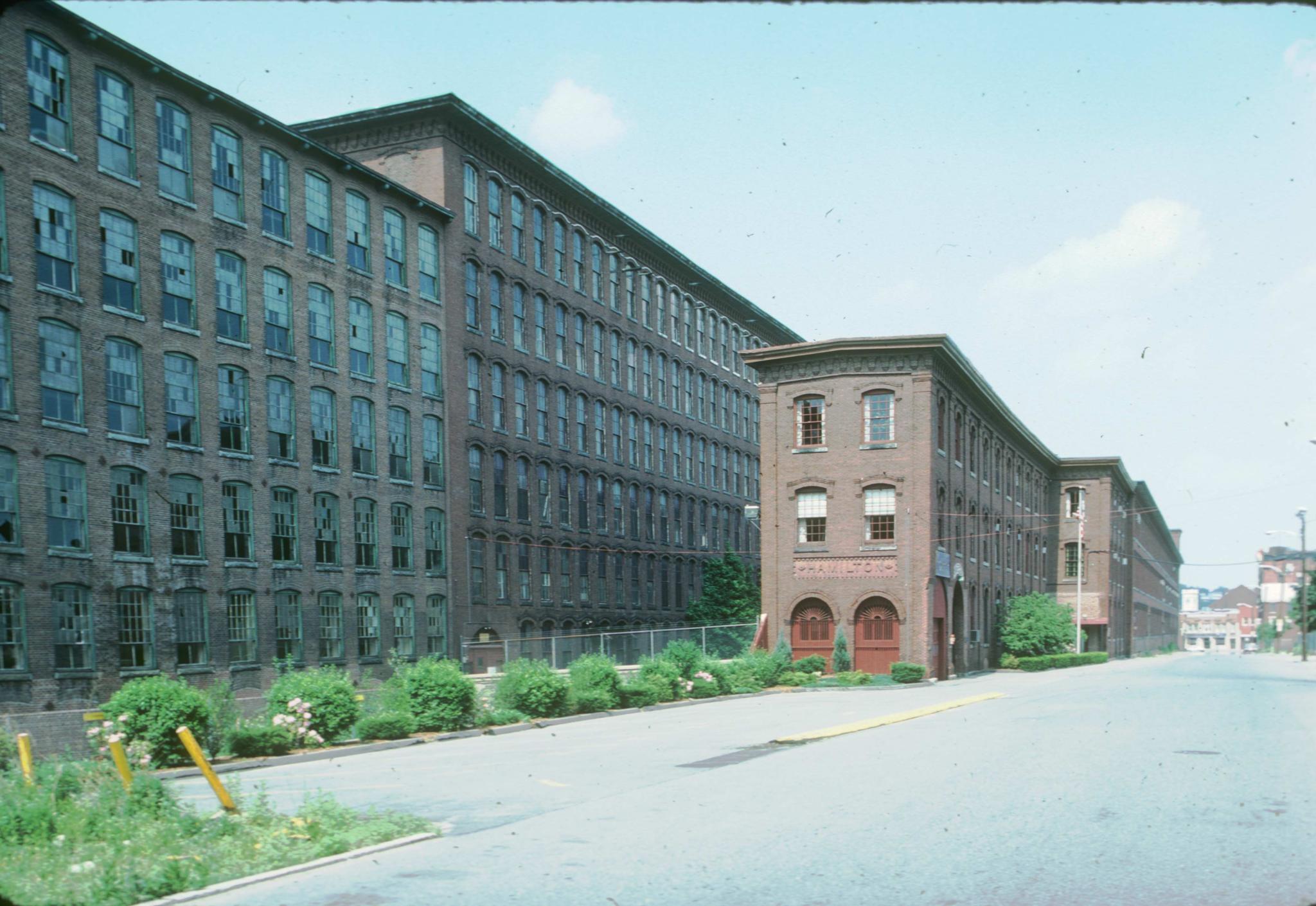 Photograph of the Appleton mills and the smaller Hamilton mill.