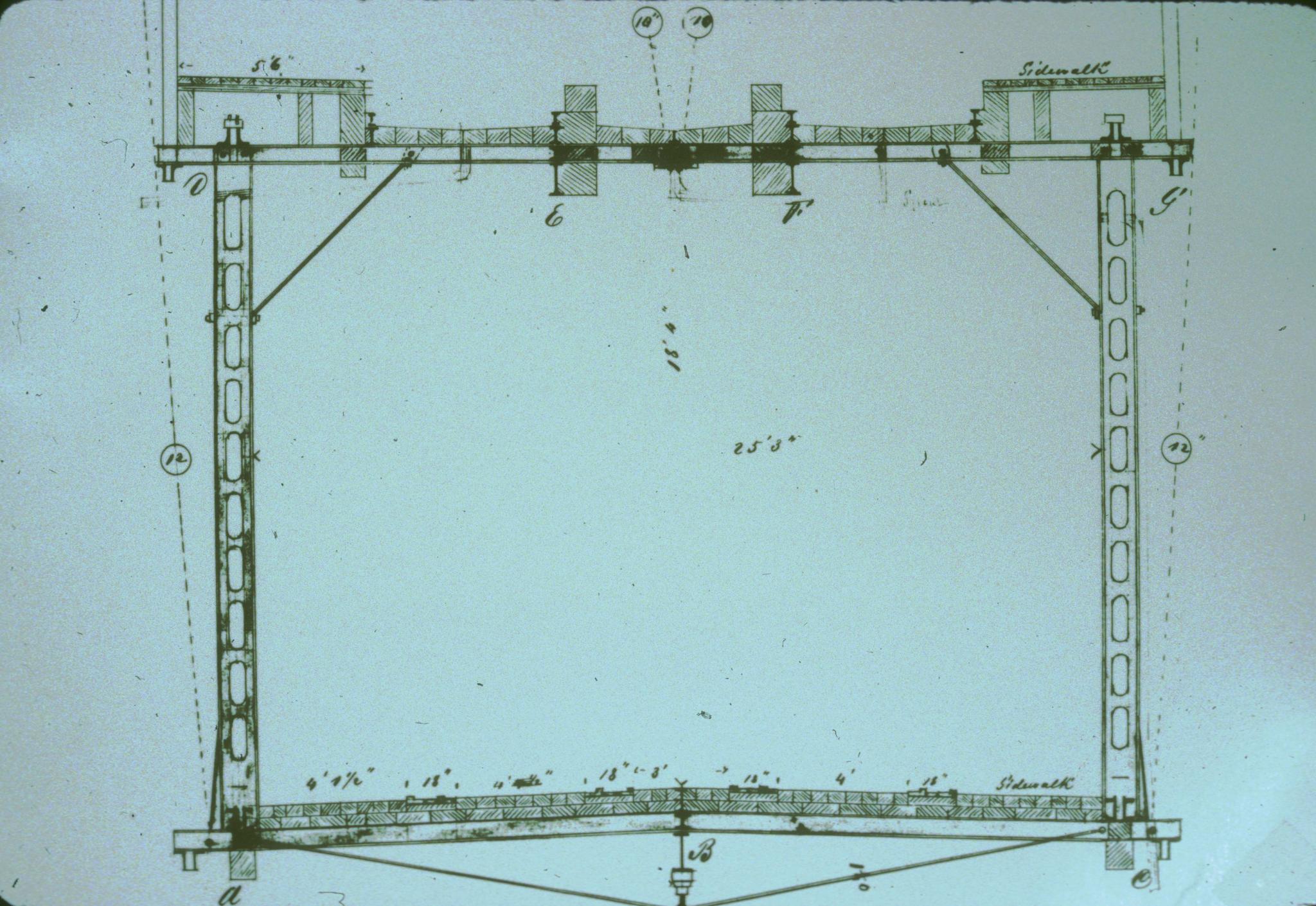 Unidentified historic cross-section of a two-deck bridge.