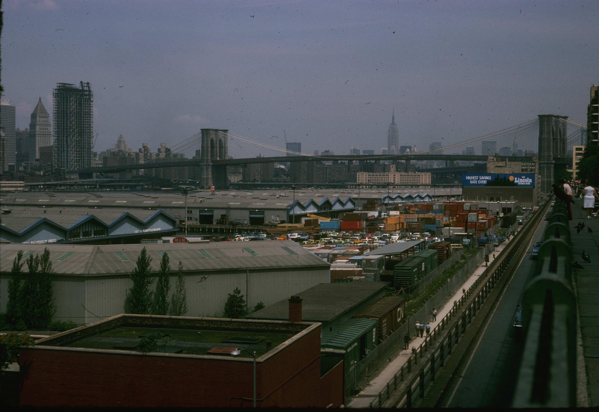 Photograph of the Brooklyn Bridge taken from Brooklyn Heights.