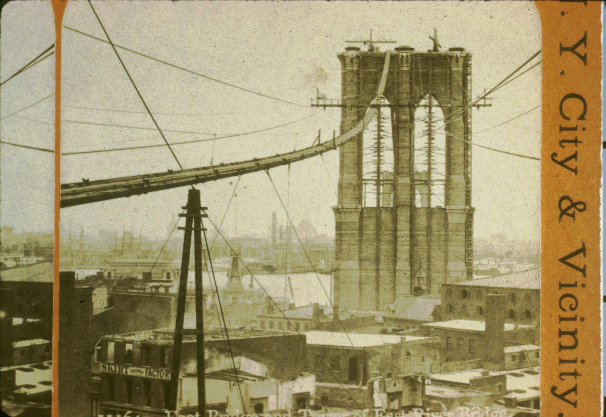 Photograph of the foot bridge leading to one of the piers circa 1876.  Taken…