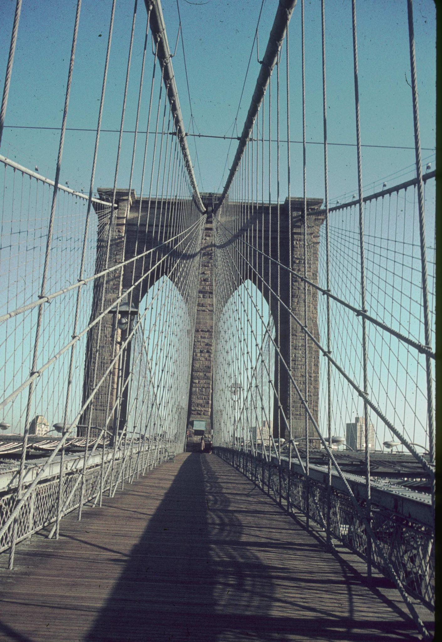 Photograph of the Brooklyn Bridge promenade.