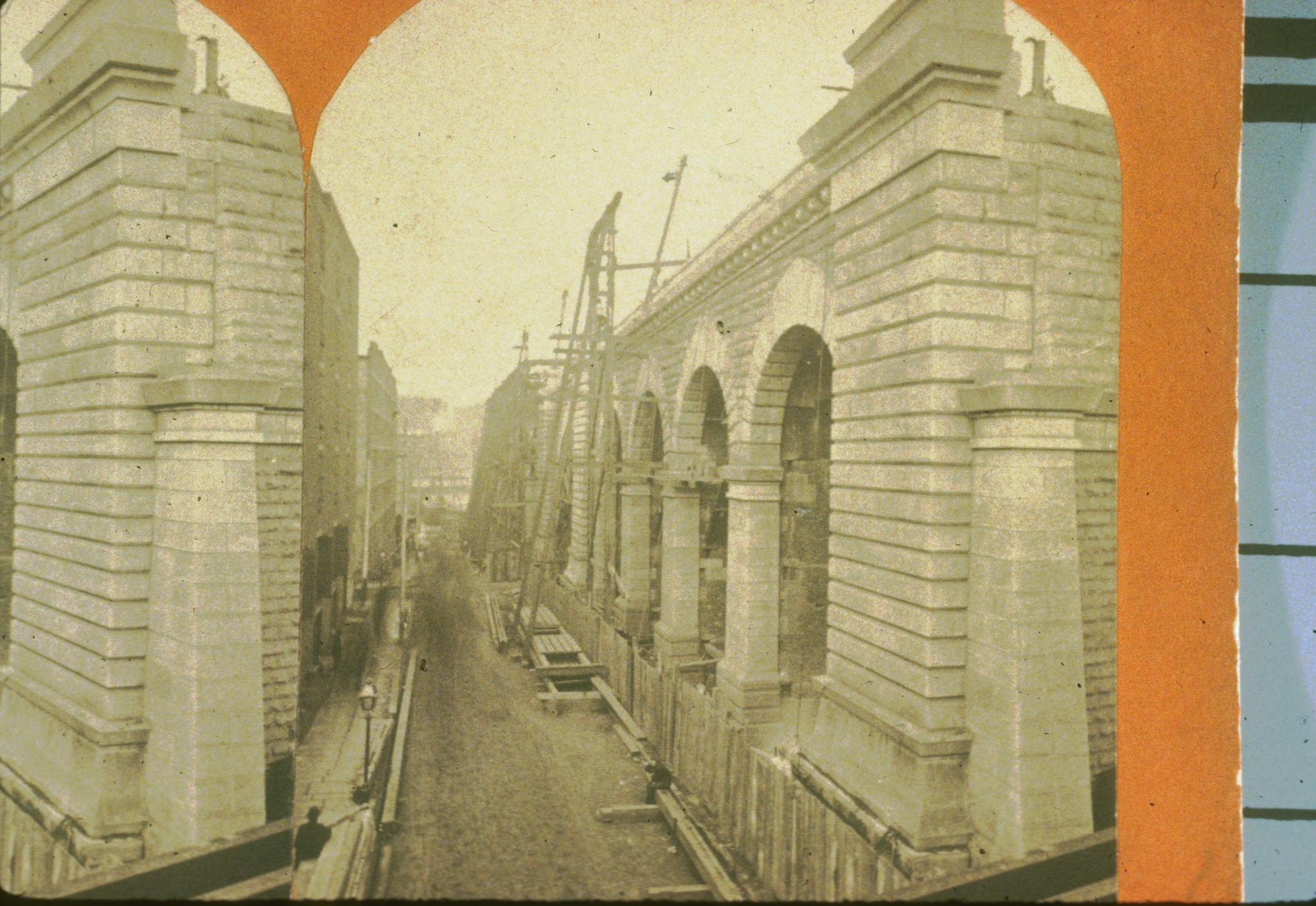 Historic photograph of the approach to the Brooklyn Bridge from New York circa…