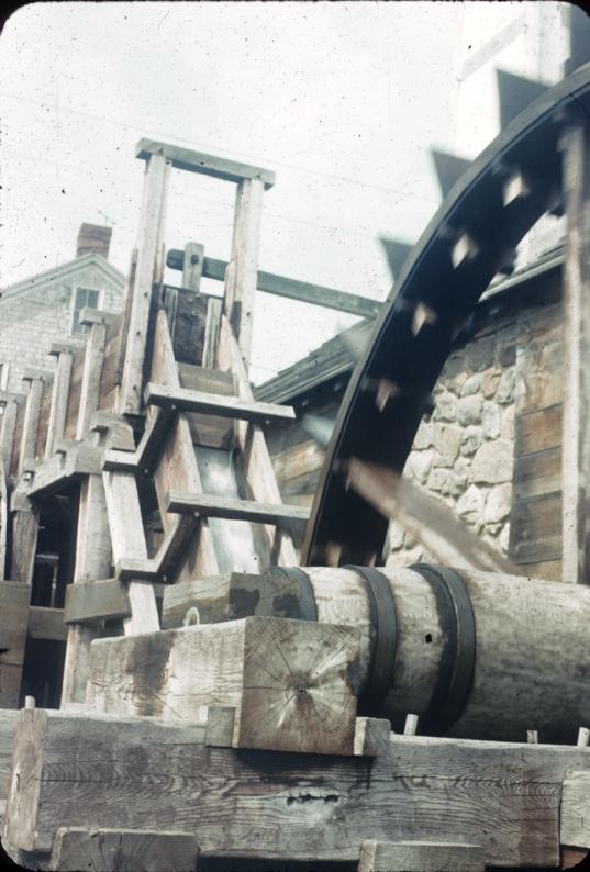 Undershot water wheel and headrace at forge building