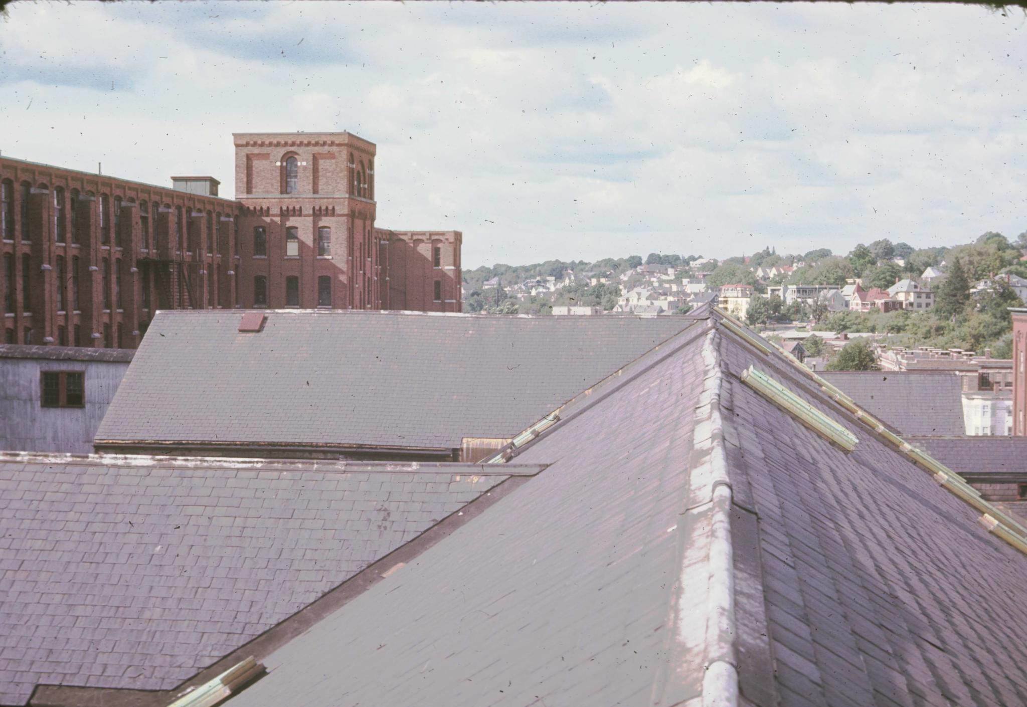 Photograph of the roof of an unidentified 1846 machine shop in Lawrence,…