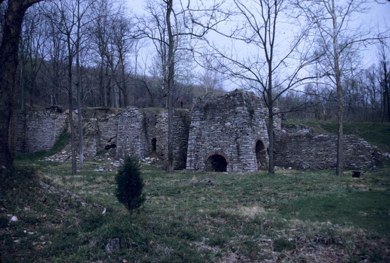 Charcoal iron furnace and remains of earlier stone structures