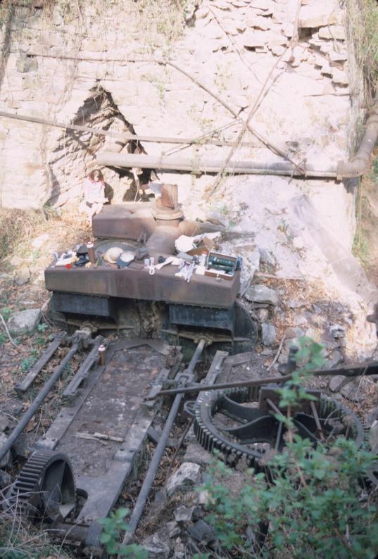 View from above of blowing engine remains at base of furnace