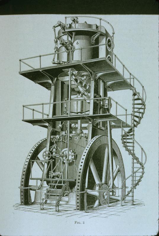 Slide notes: \"Blowing engine c1910\"; apparently a reproduction of a…