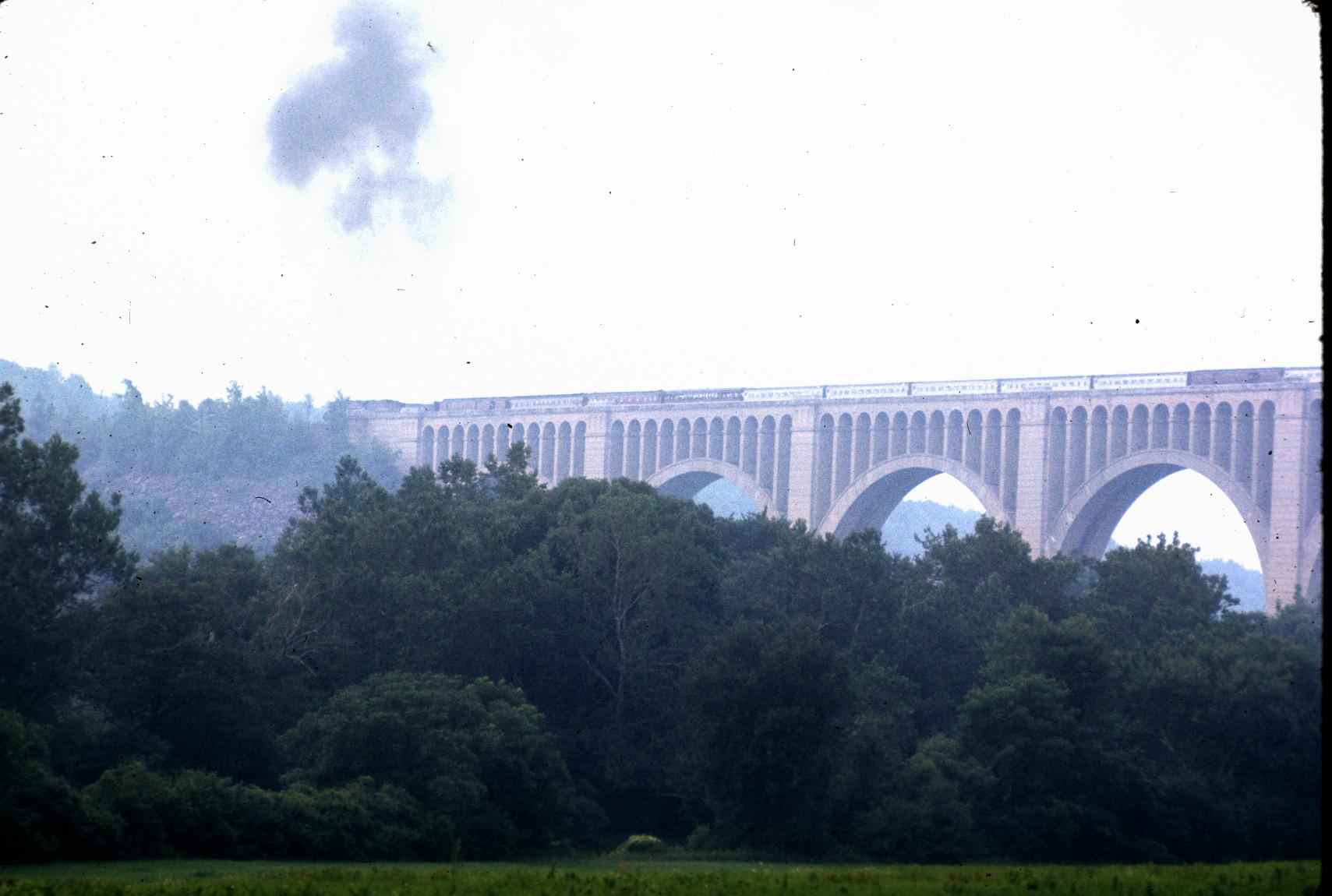 Distant view of steam locomotive #759 with excursion train on Tunkhannock…