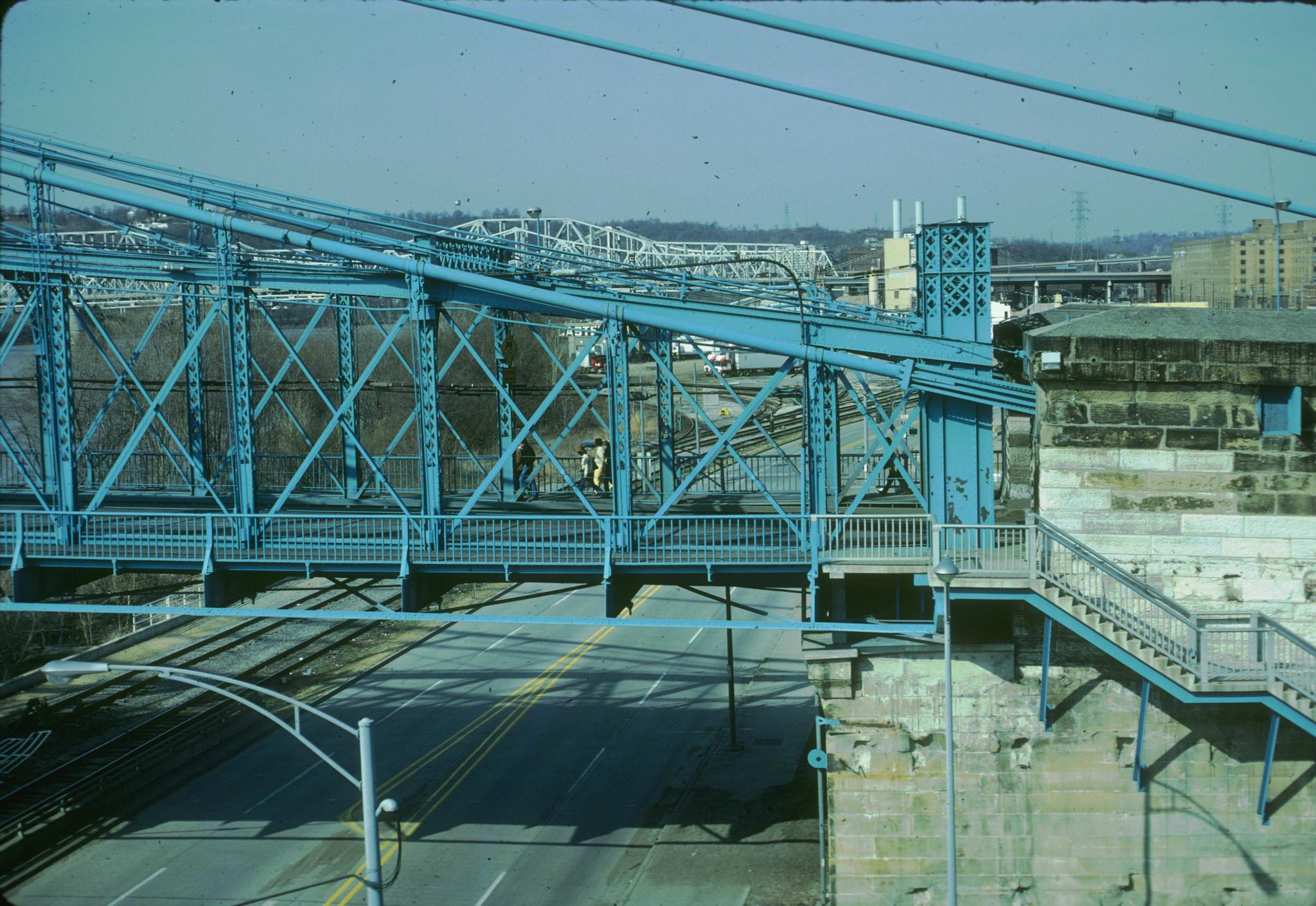 Photograph of one of the anchorages of Roebling's Cincinnati Bridge.