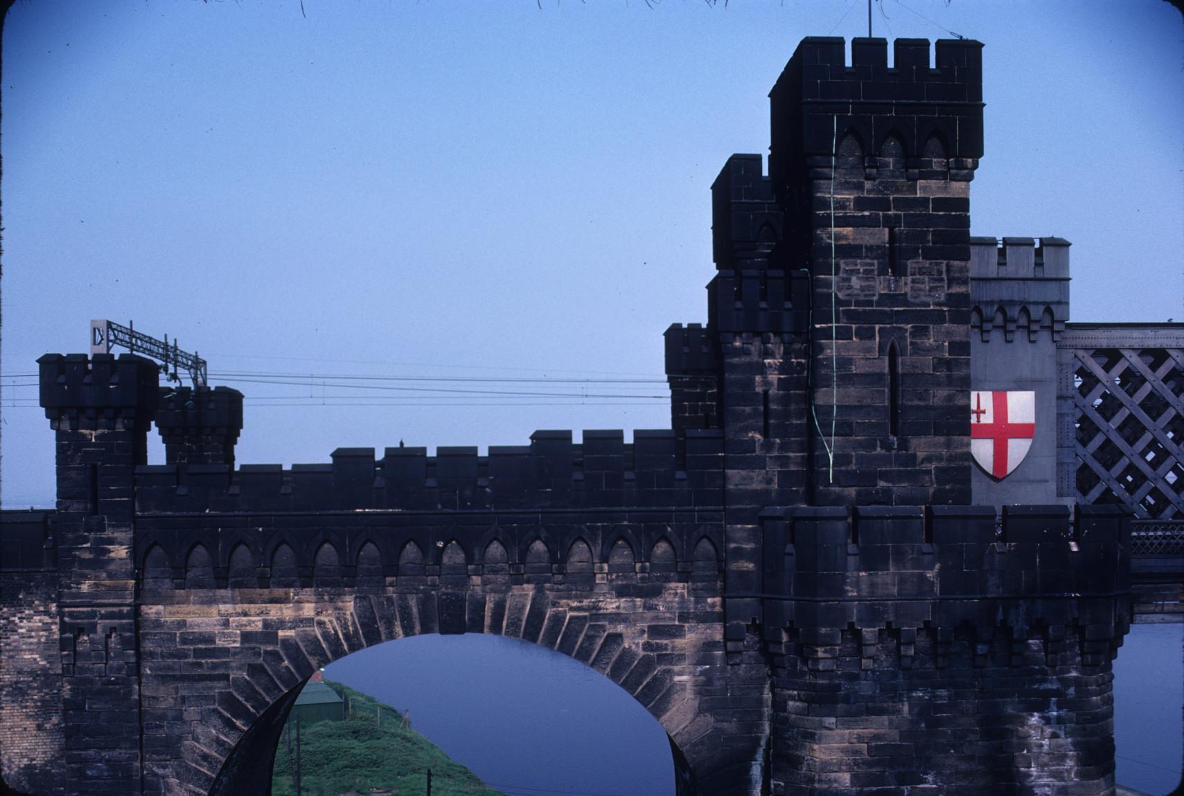 View of the East face of the Runcorn Railway Bridge over the River Mersey.