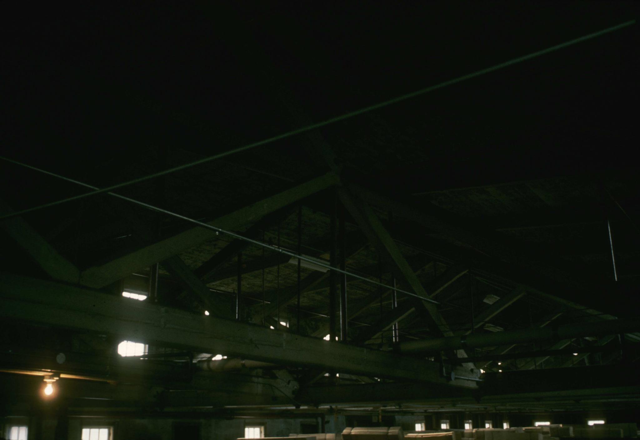 Photograph of the roof trusses of the mill.