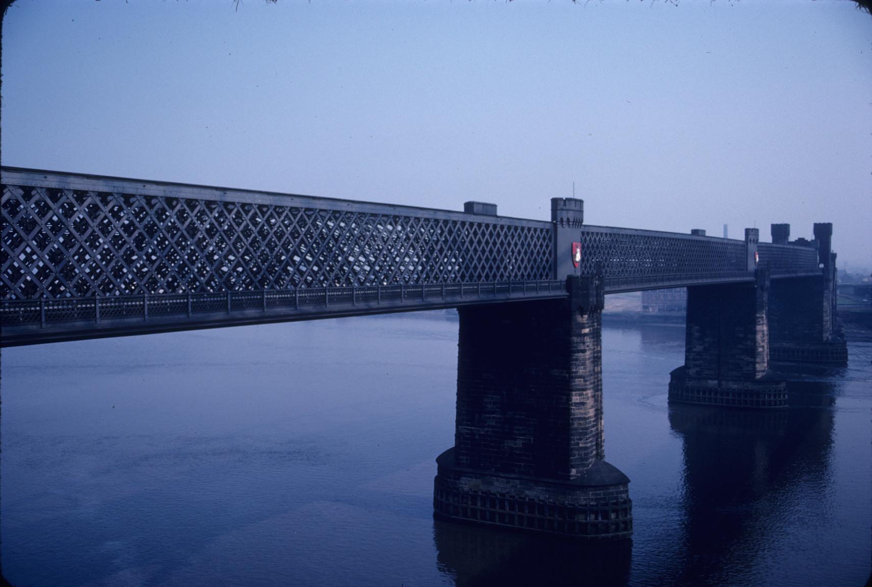 View of the East face of the Runcorn Railway Bridge over the River Mersey.