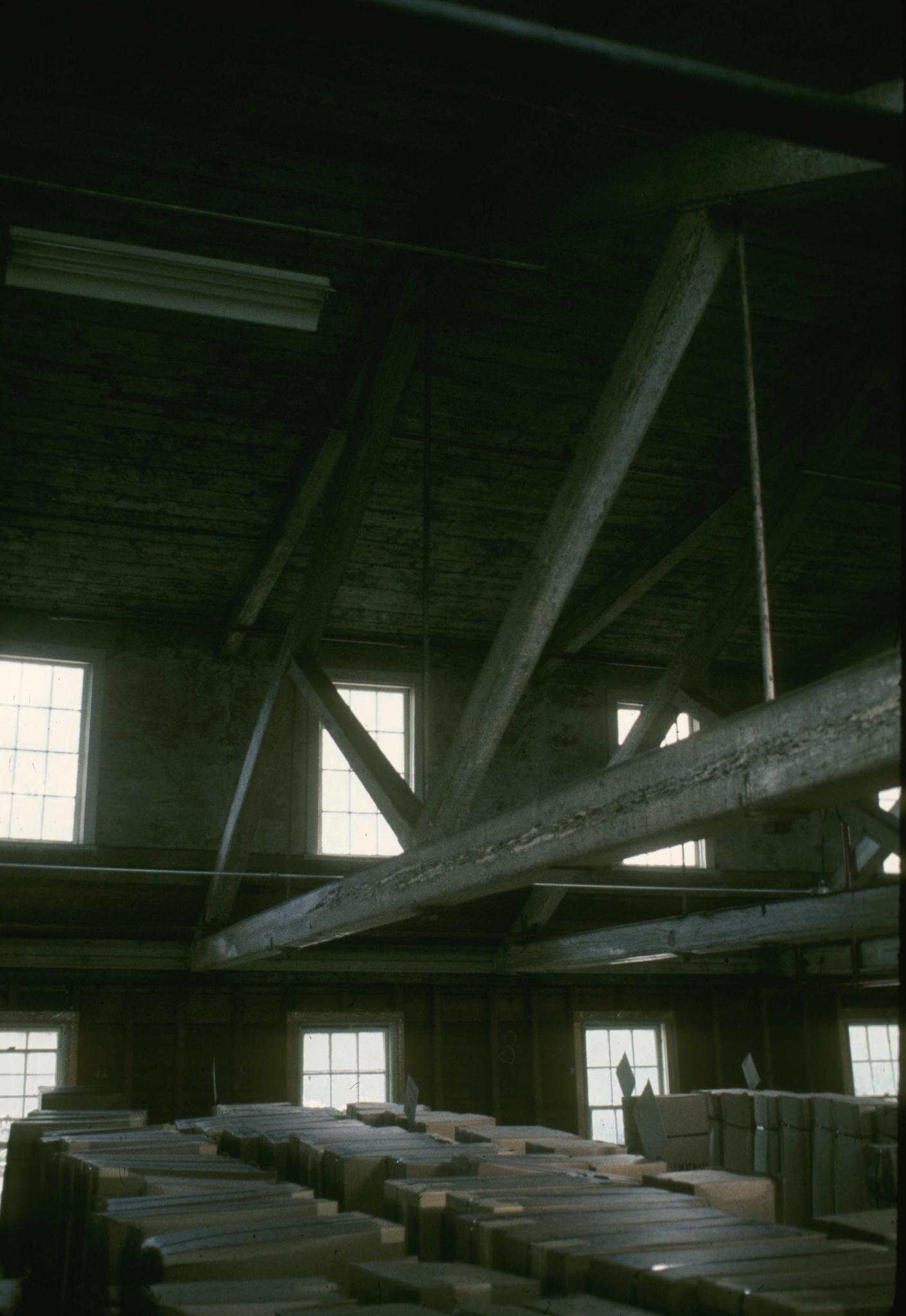 Photograph of the roof trusses of the mill.