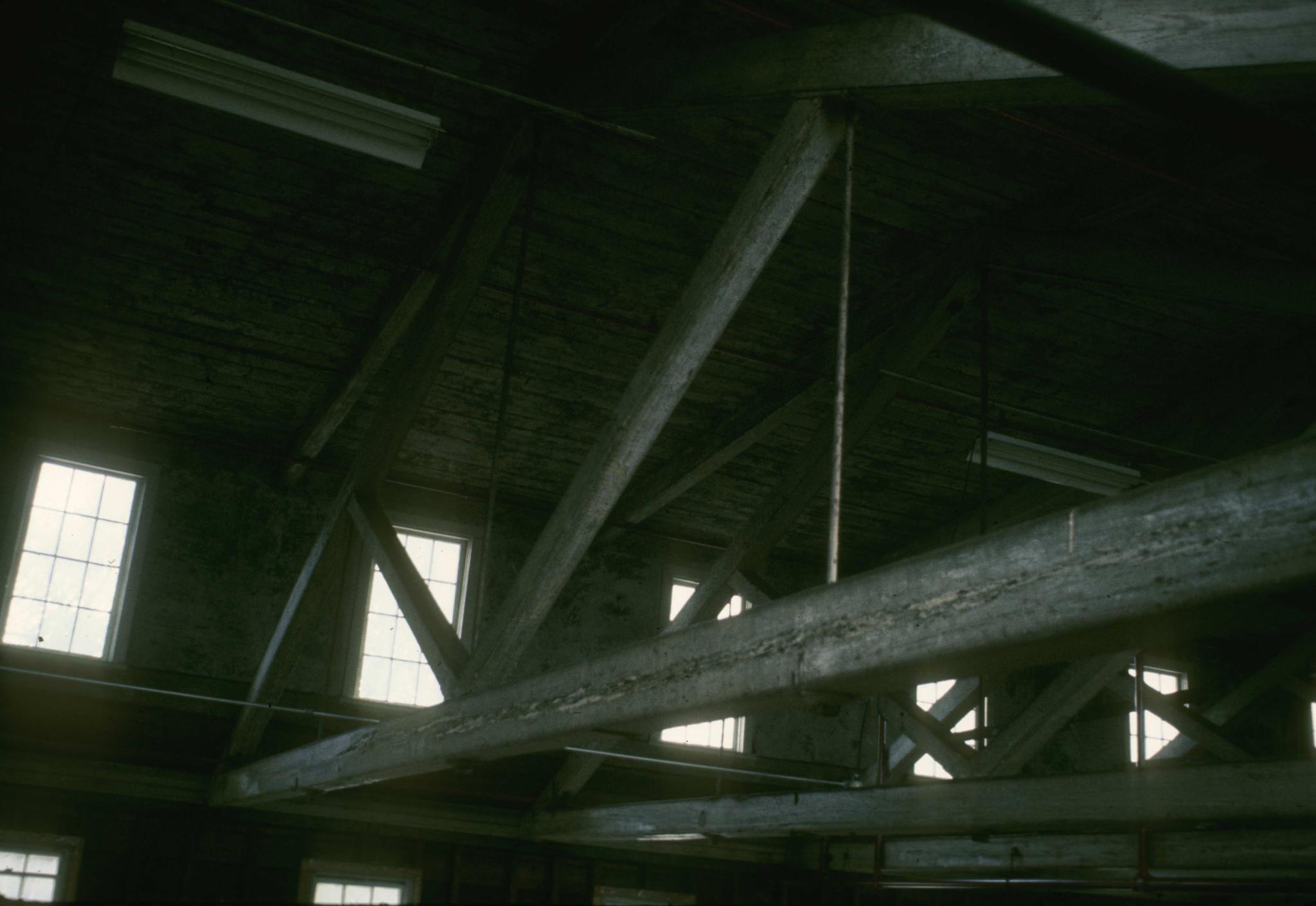 Photograph of the roof trusses of the mill.