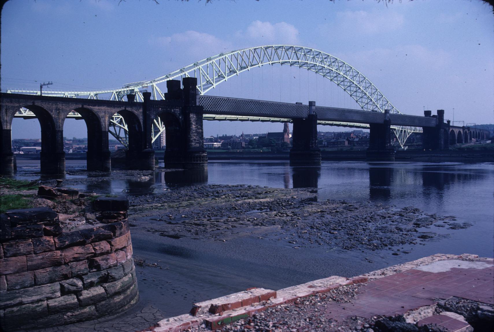 West face of the Runcorn Railway Bridge over the River Mersey. Silver Jubilee…