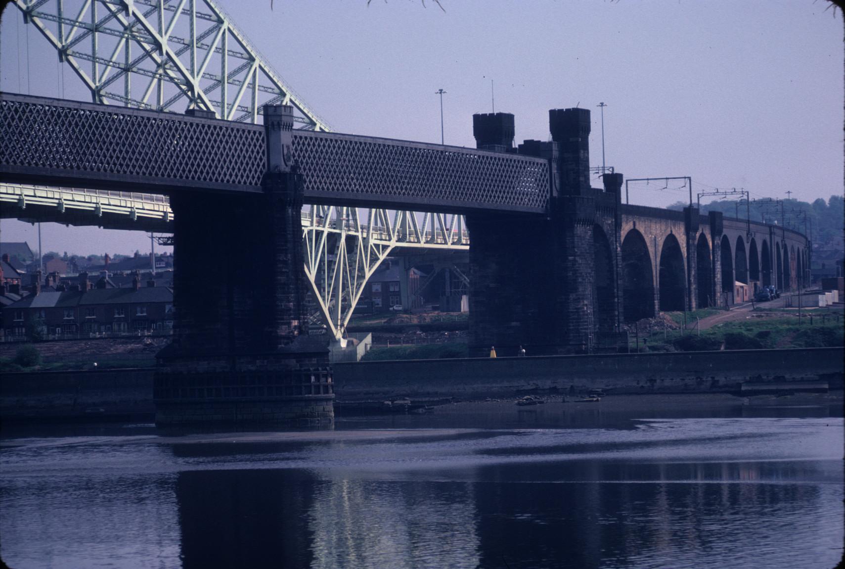 West face of the Runcorn Railway Bridge, over the River Mersey. Silver Jubilee…