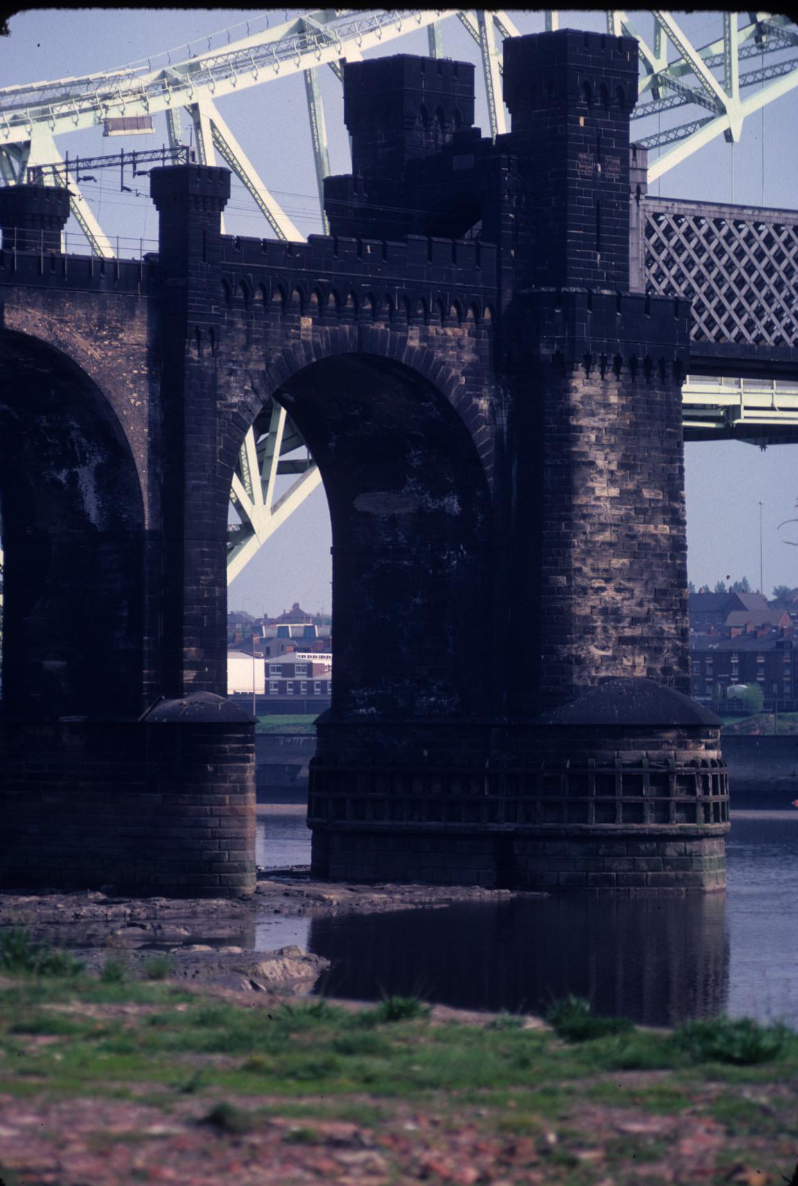 West face of the Runcorn Railway Bridge, over the River Mersey.Silver Jubilee…