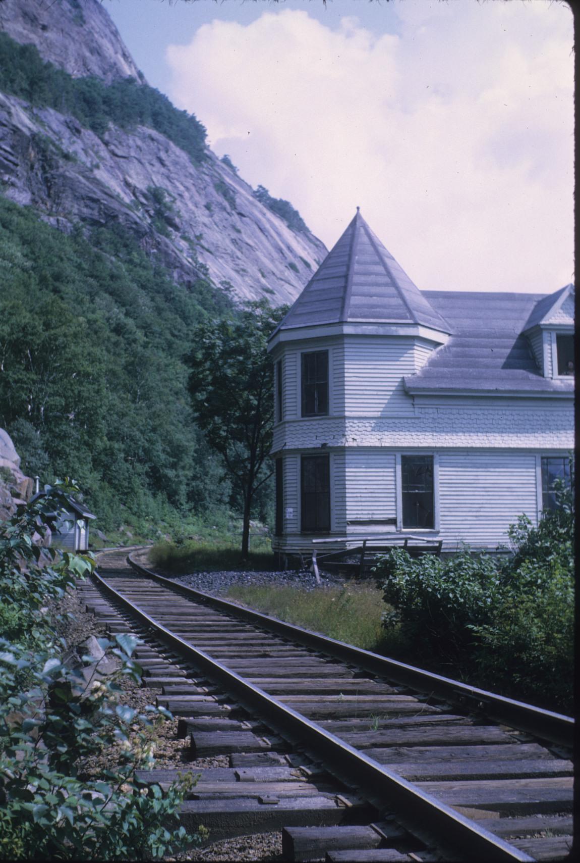 View of structures beside track near Brook Trestle, Crawford Notch, New…