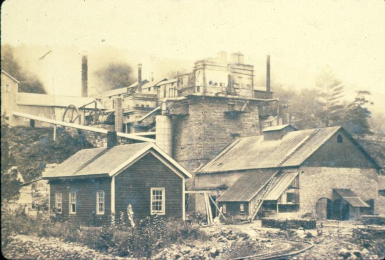 Undated RMV stereoview of Greenwood No.2 furnace and other structures in Arden…