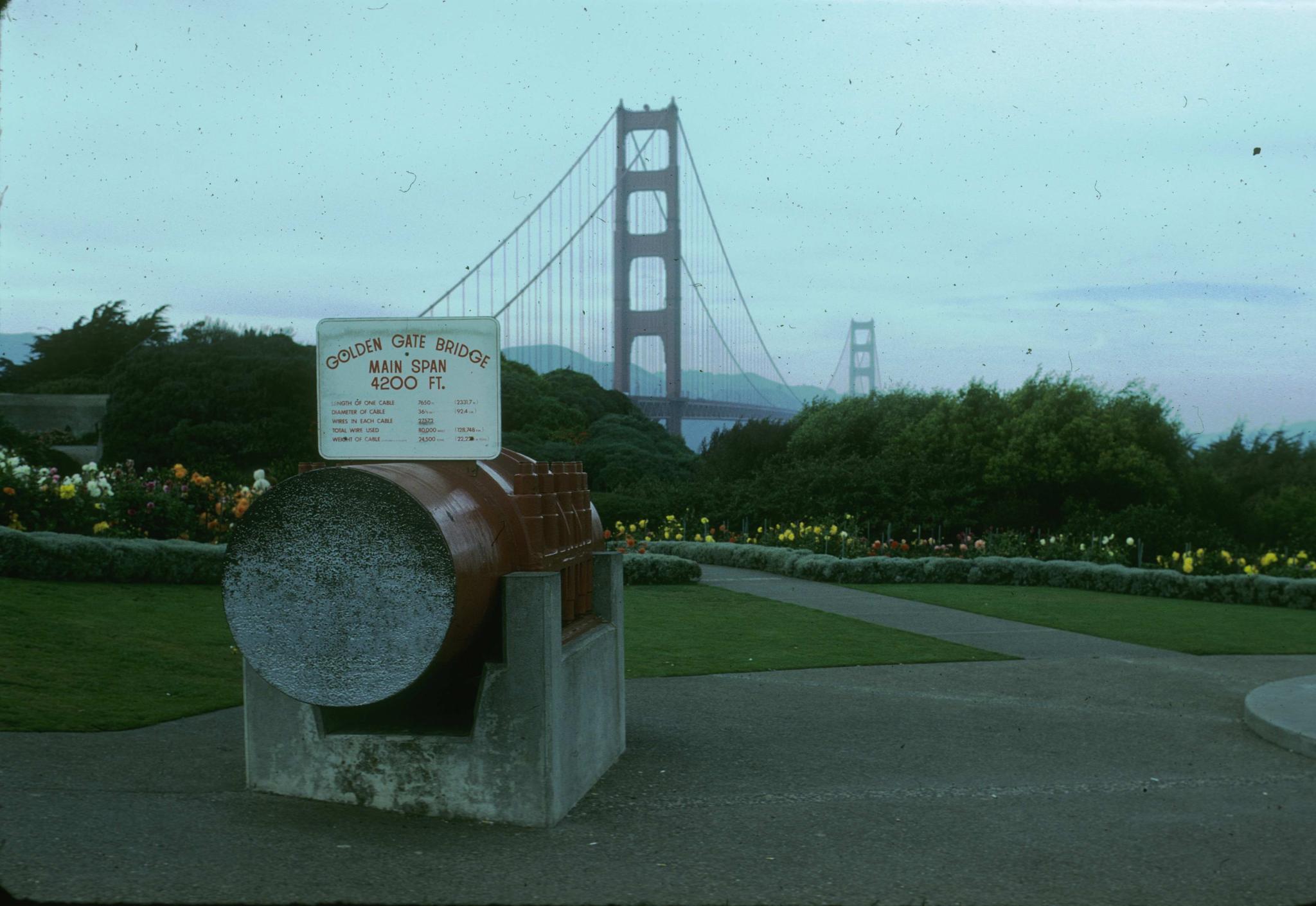 Photograph of a cable cross-section for the Golden Gate Bridge.  The bridge…