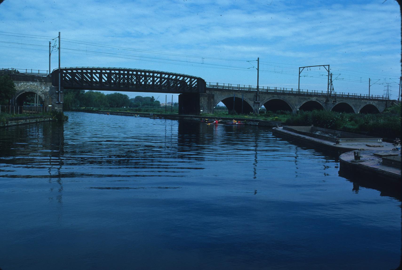 unknown iron bowstring railway truss bridge over the Lee Navigation, London.