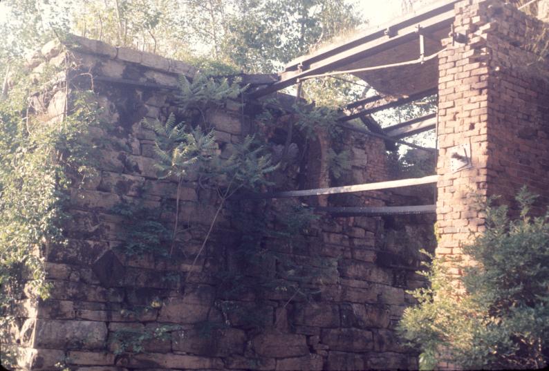 View of bridge to charging deck and brick supports.