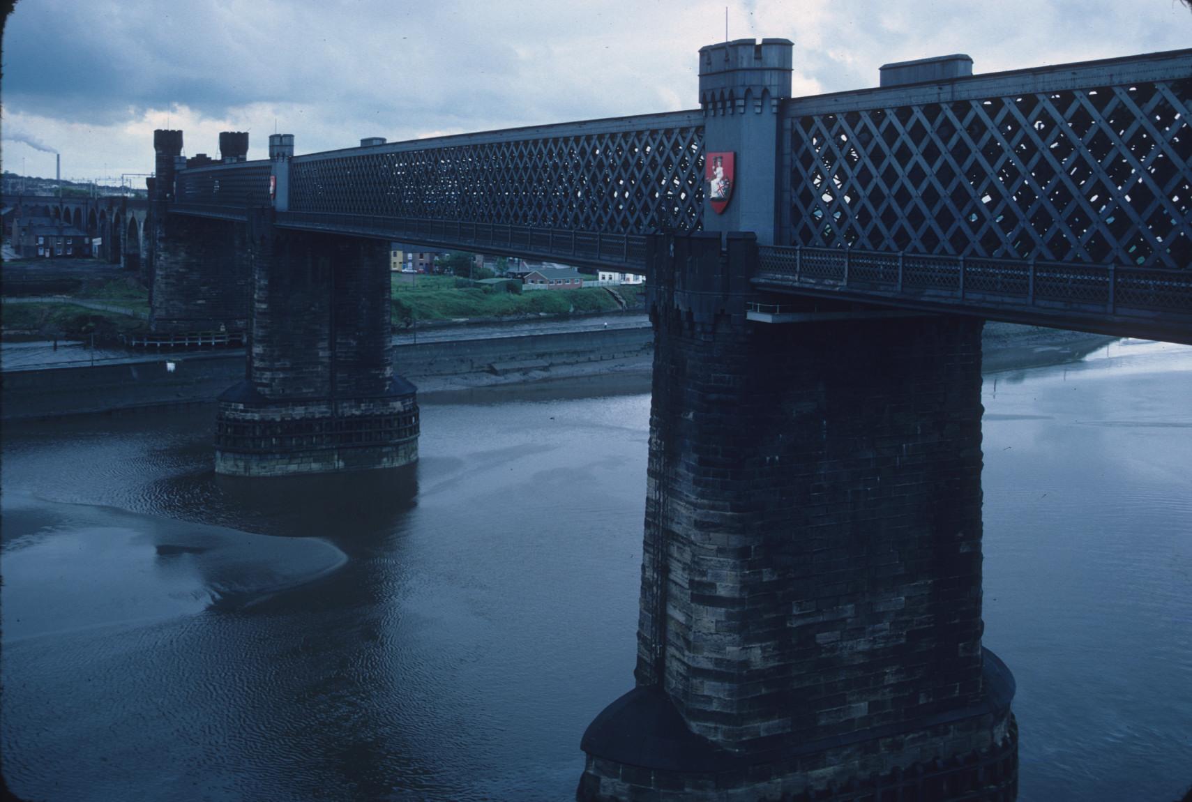 East face of the Runcorn Railway Bridge, over the River Mersey.