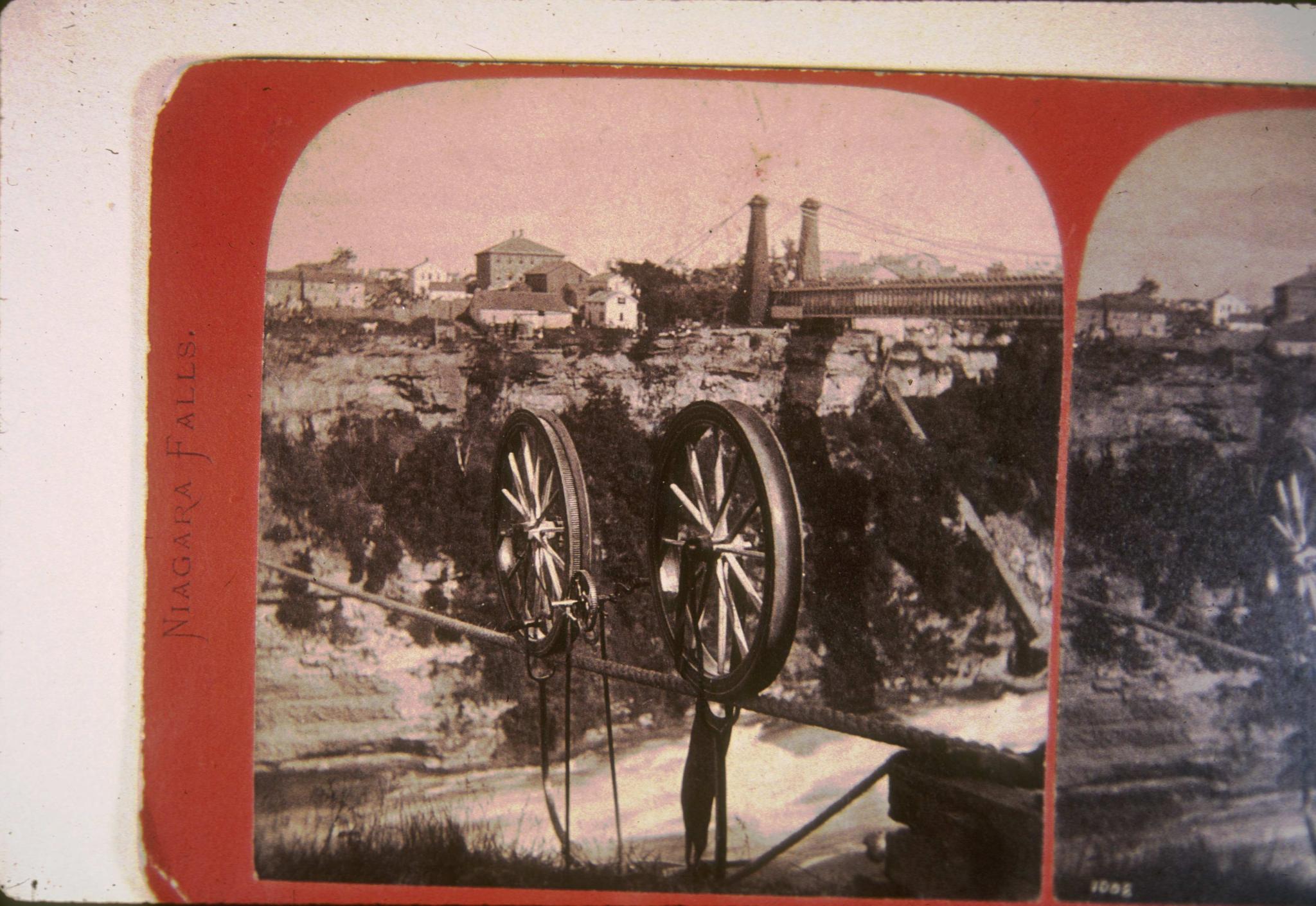 Unidentified hand-cranked traveler at Niagara Falls in the 1800s.