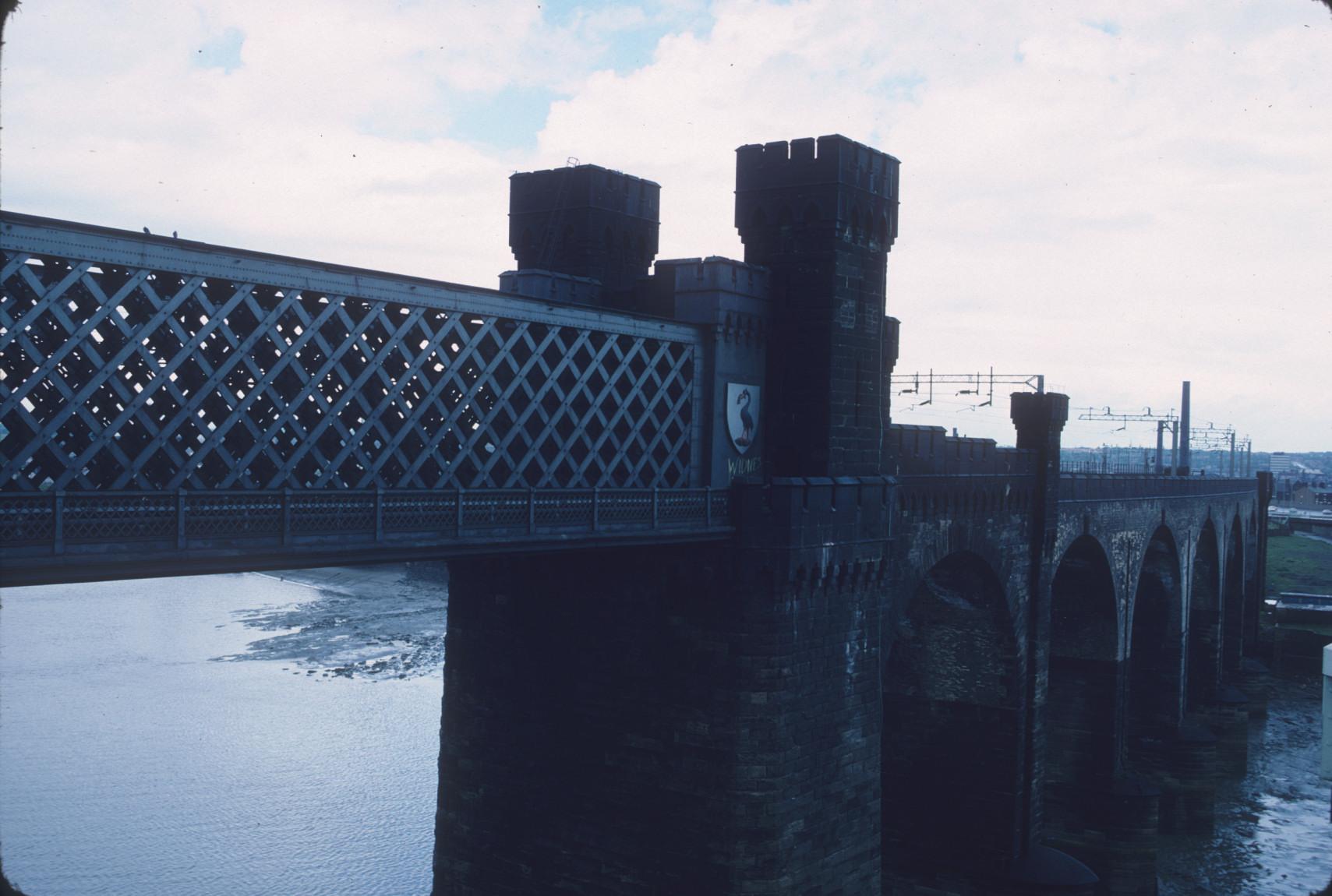 East face of the Runcorn Railway Bridge, over the River Mersey.