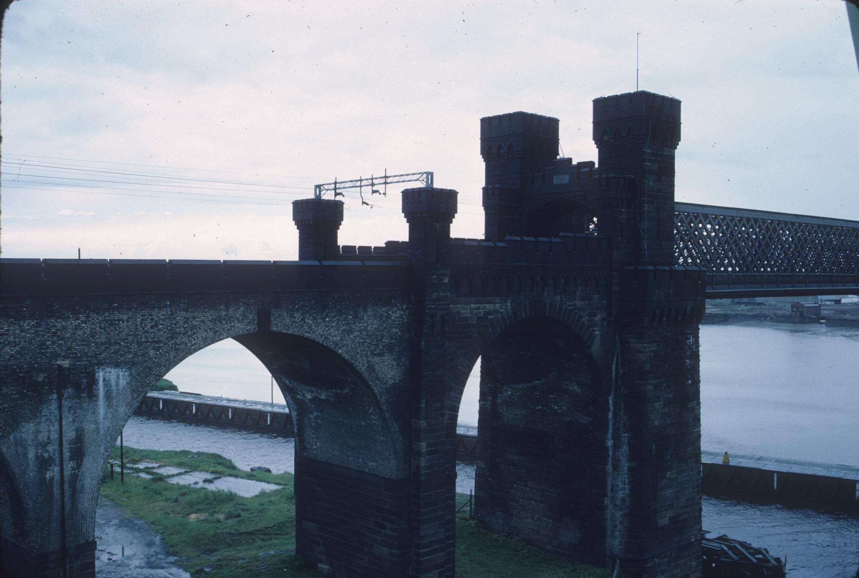 East face of Runcorn Railway Bridge over the River Mersey.