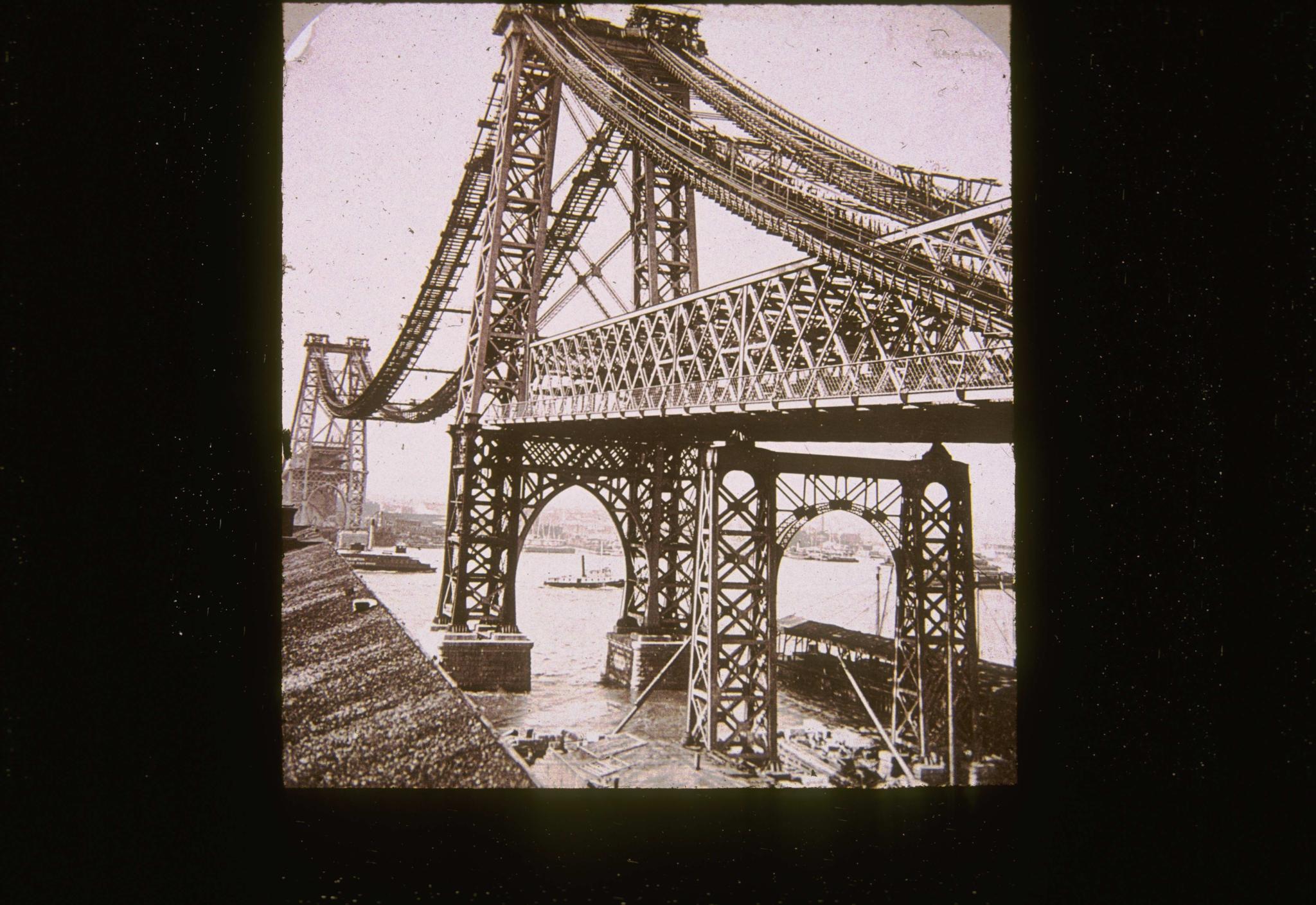 Historic photograph of the Williamsburg bridge taken circa 1902.  The…