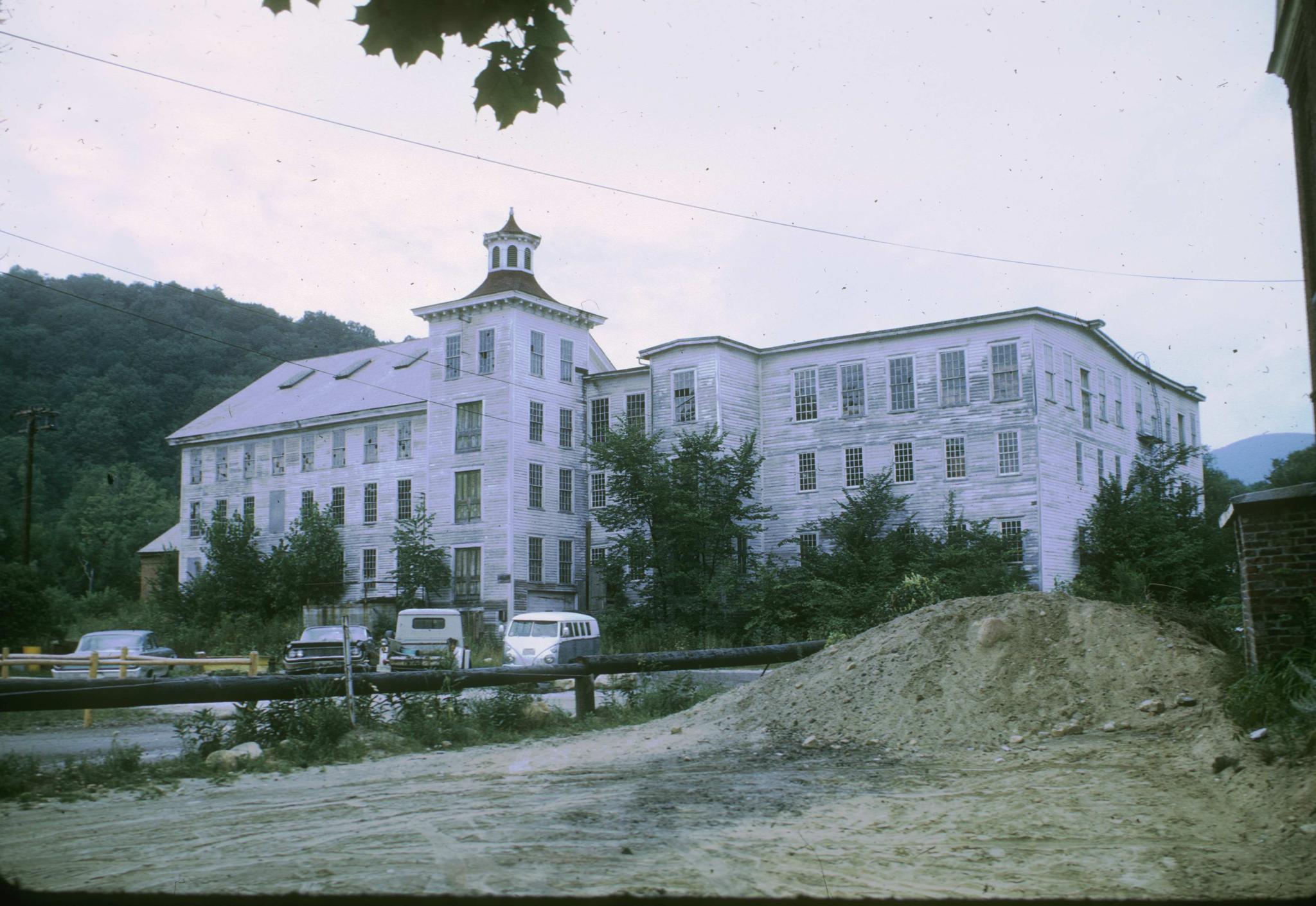 Photograph of an unidentified frame textile mill located south of Adams,…