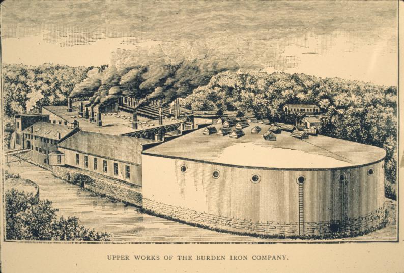 Panoramic drawing of Water (Upper) Mill, from Weise's History of Troy, ca…