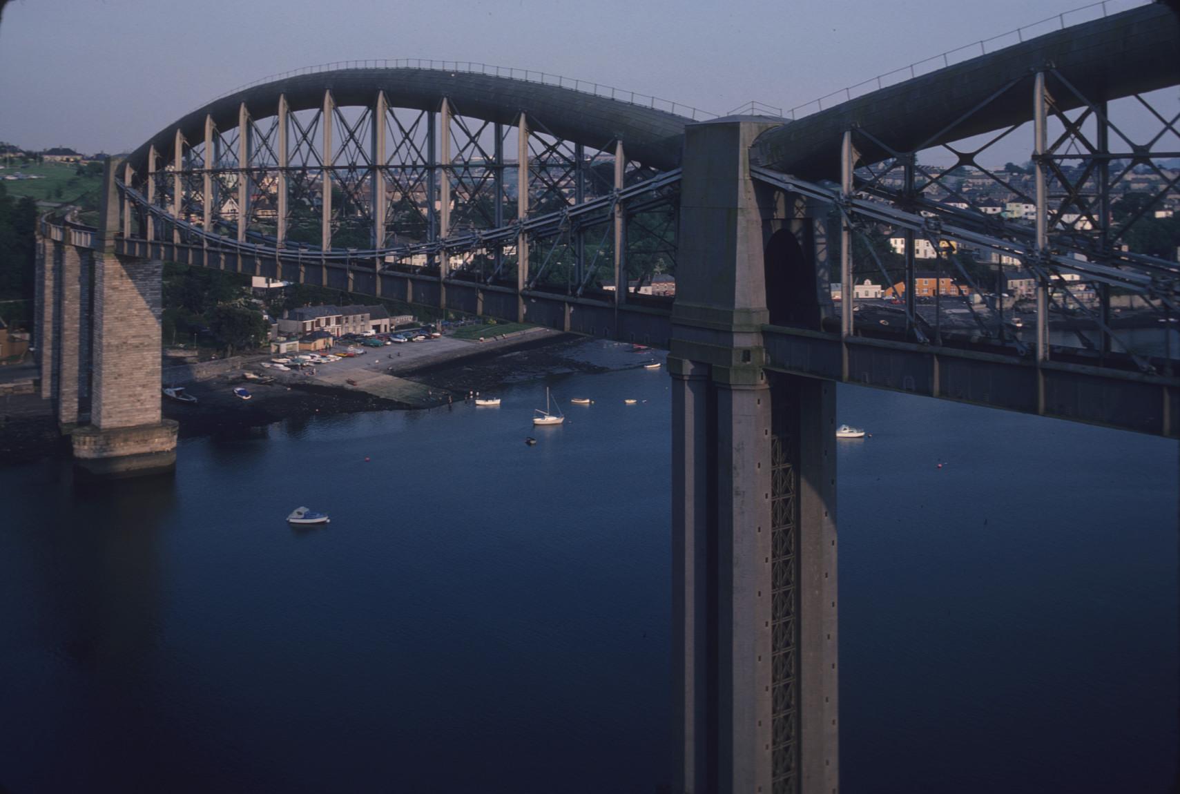 View of the Royal Albert Bridge over the River Tamar.