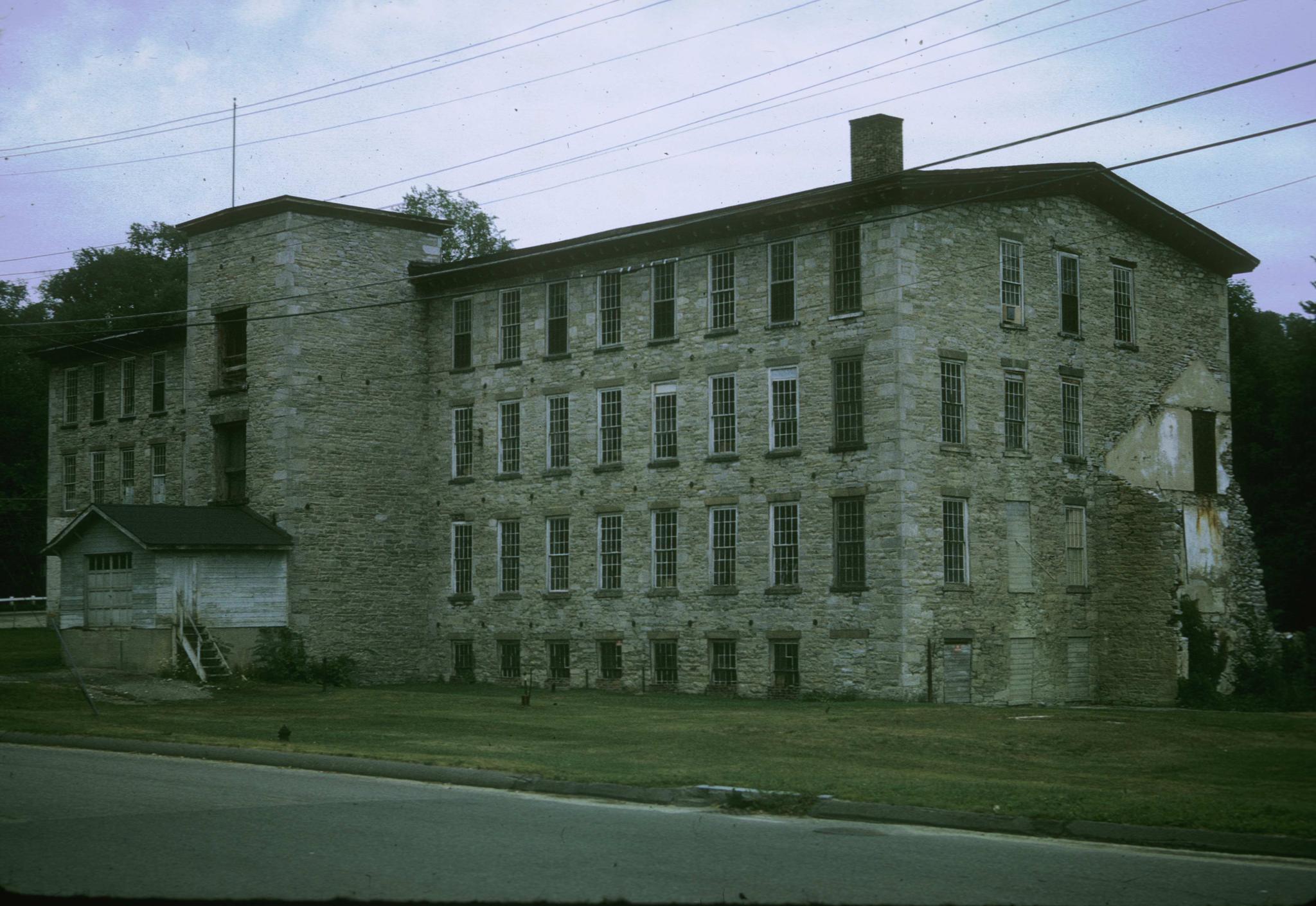 Photograph of an unidentified stone mill in Adams, Massachusetts.