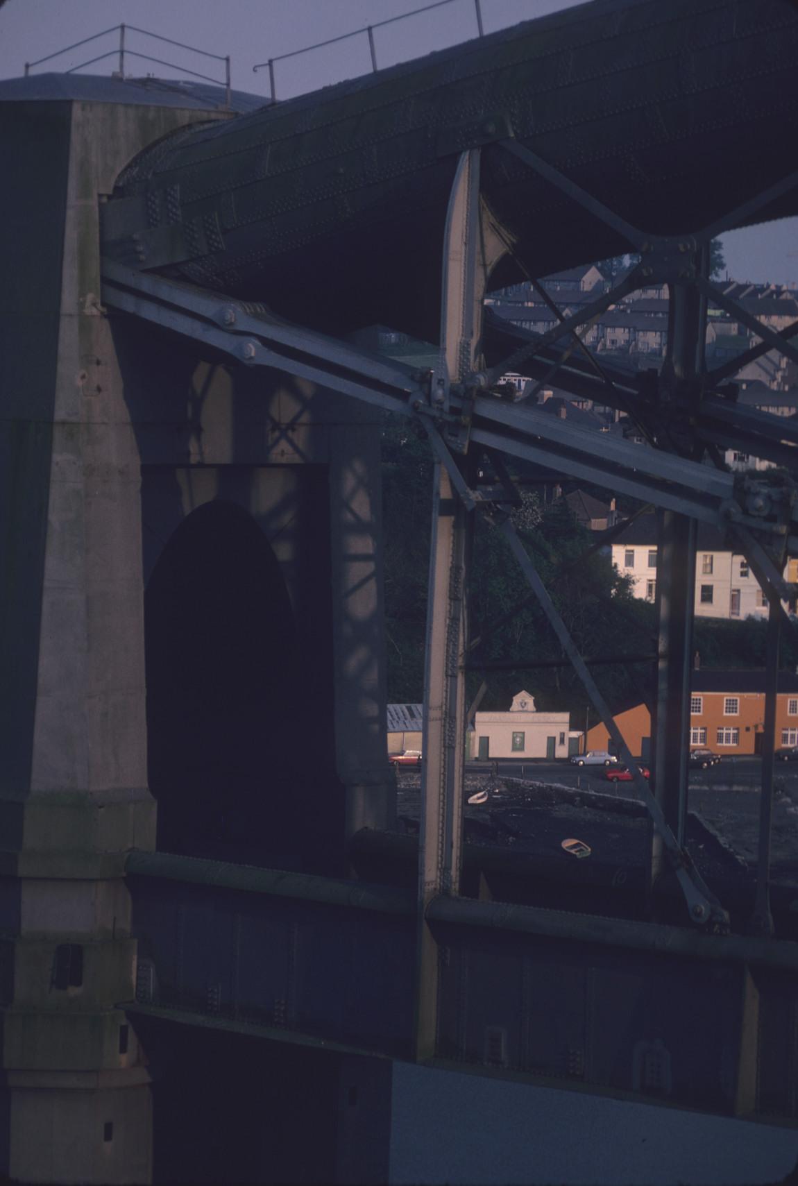 View of trusses of the Royal Albert Bridge over the River Tamar.