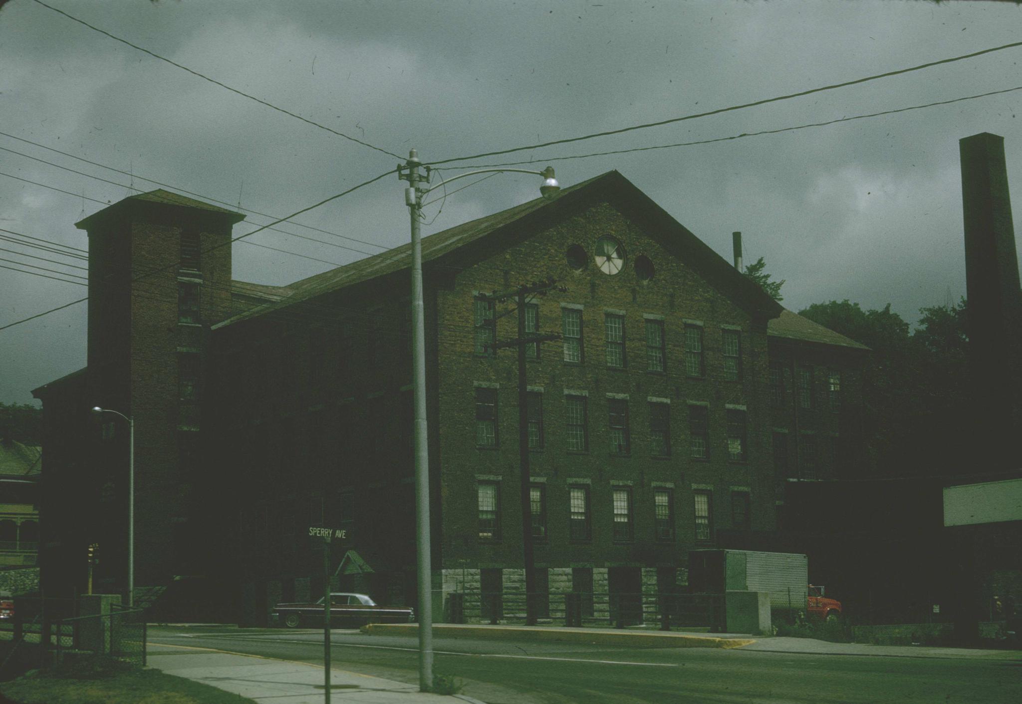 Photograph of the mill.  Picture is dark and it is hard to make out details.