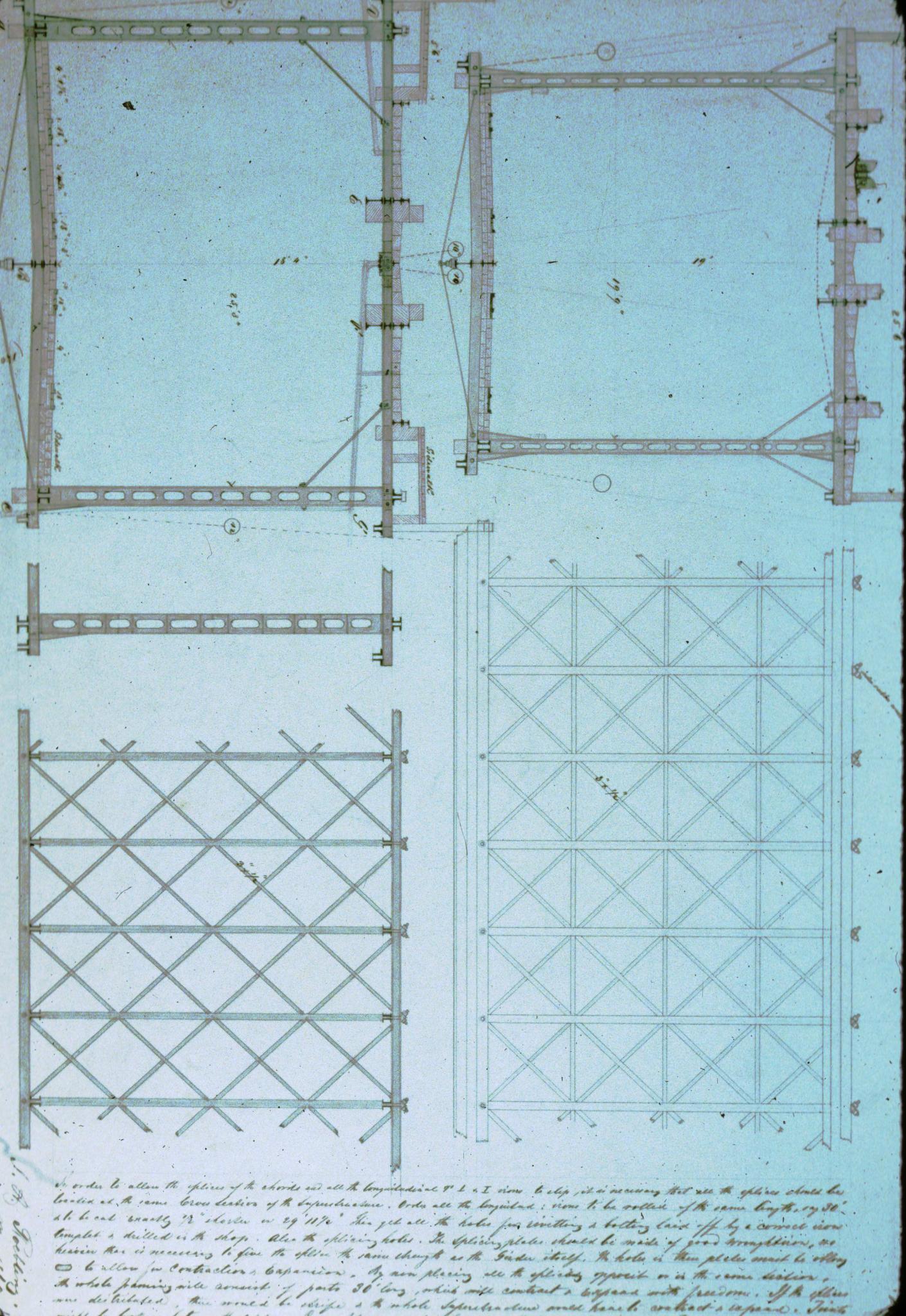 Unidentified historic technical drawing of components of the Brooklyn Bridge…