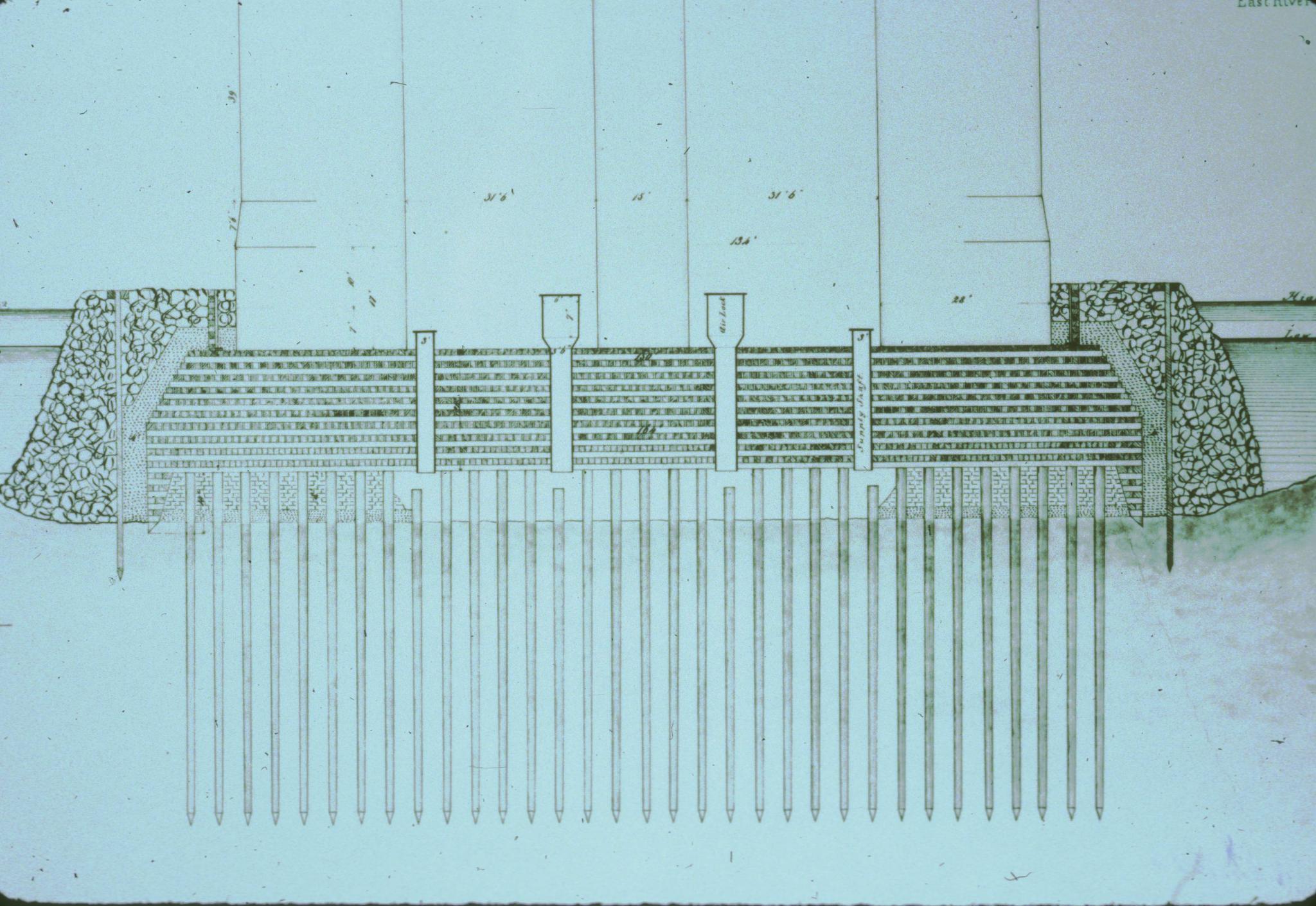 Historic cross-section of pilings for a bridge foundation.  Probably the…