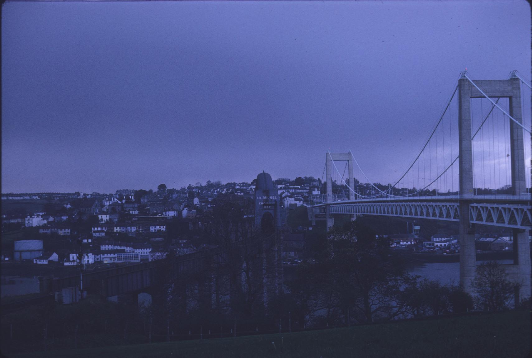 View from east to west of the Royal Albert Bridge and Tamar Bridge over the…