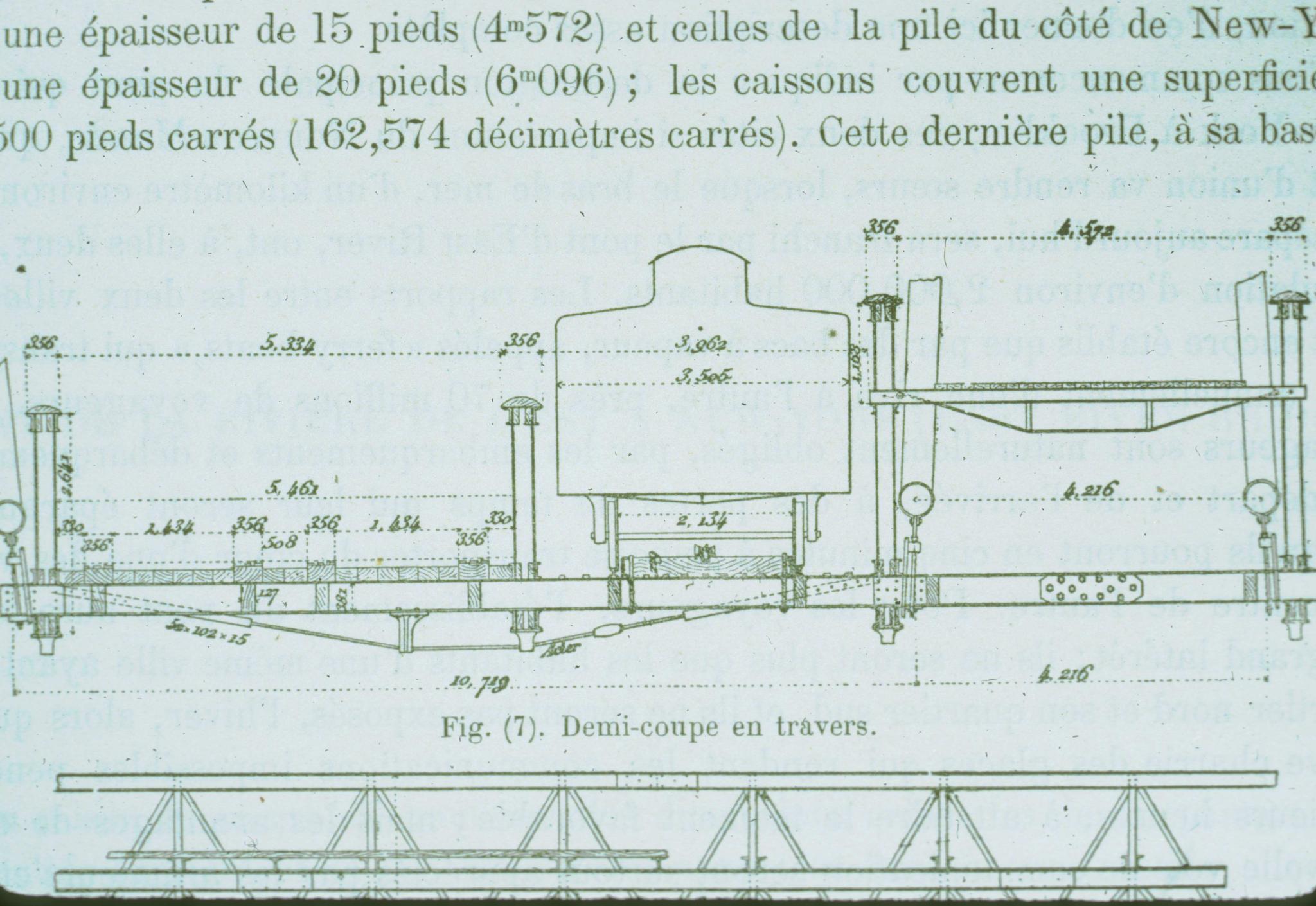 Historic cross-section of a portion of the deck of the Brooklyn Bridge.  Image…