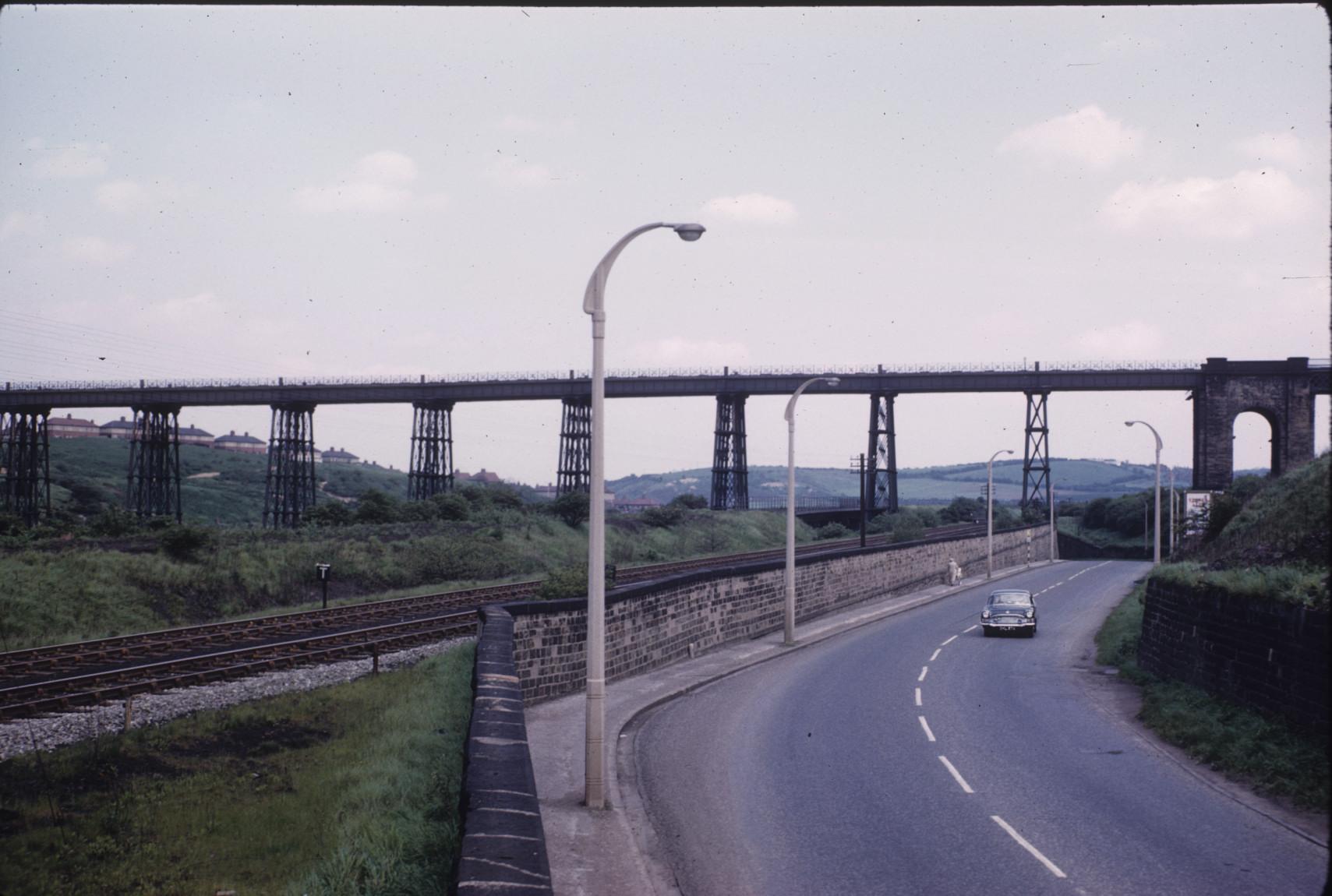 unknown viaduct, slide reads \"Iron Trestle, East of Barnsley, England,…