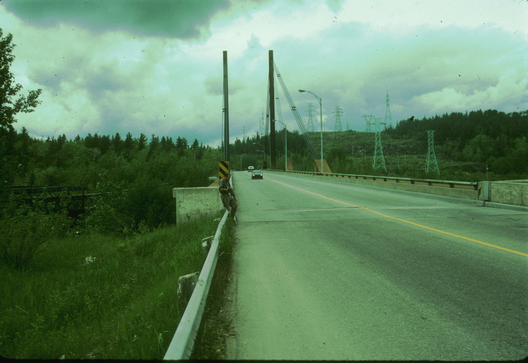 Photograph of an unidentified cable stay bridge in Quebec.