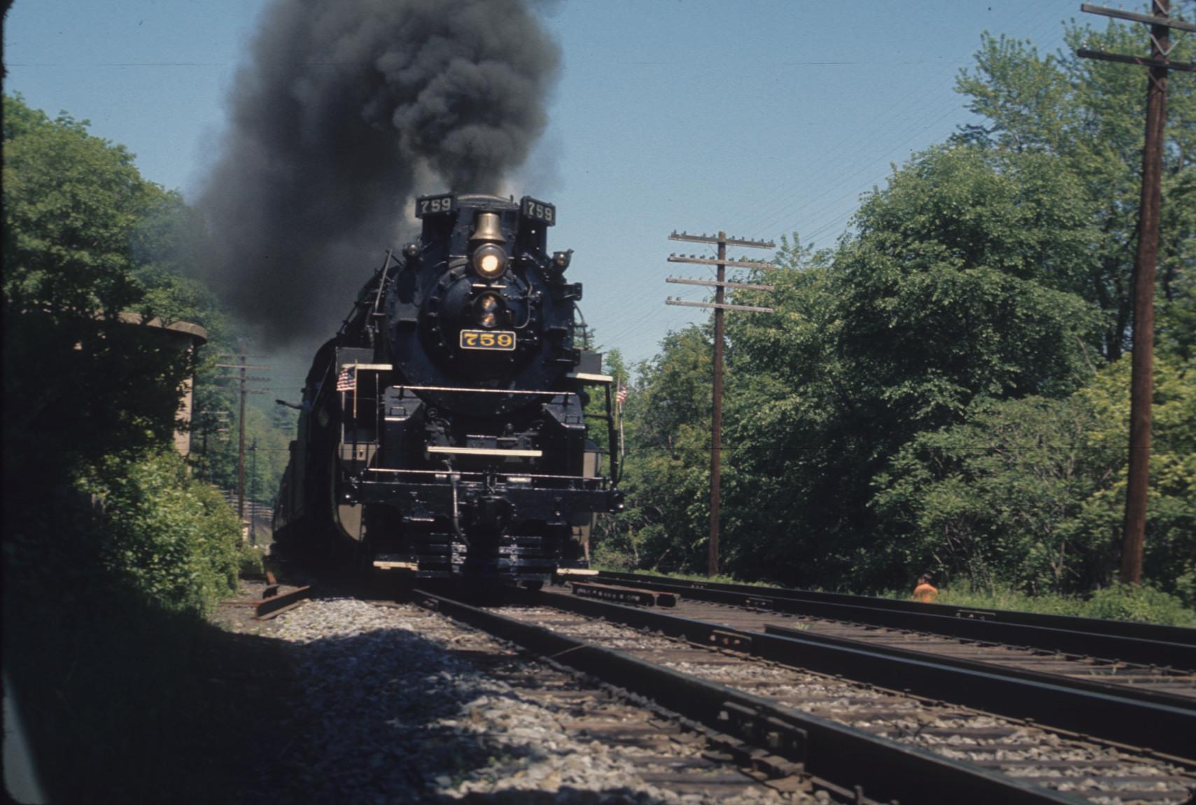 Steam engine 759 with Excursion train at Lordsville Pennsylvania