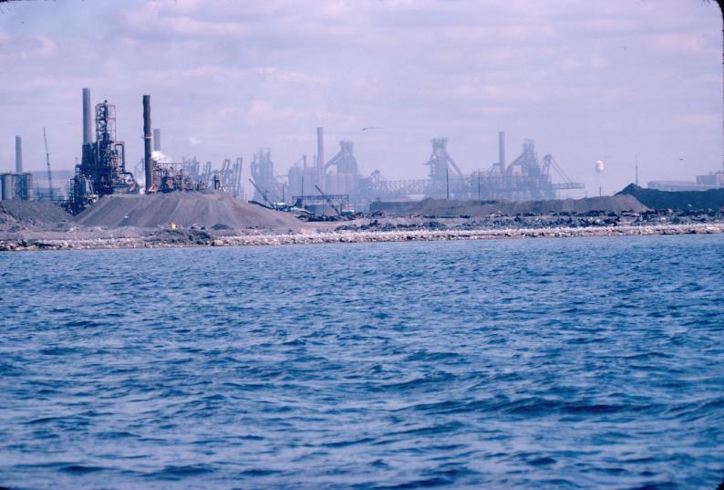 View of blast furnaces at Sparrows Point, MD.