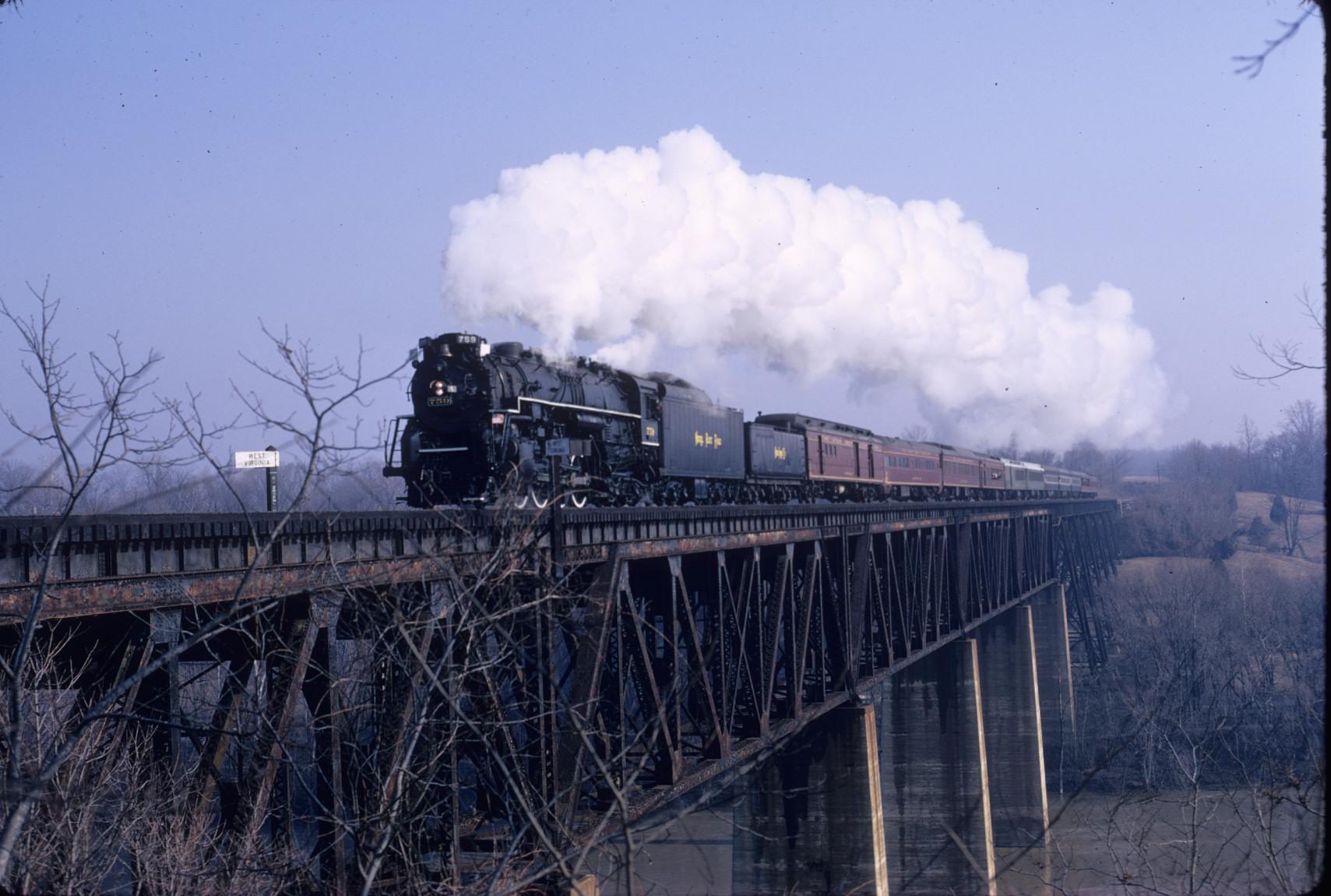 Engine 759 with excursion train on Potomac River Bridge Shepardstown West…