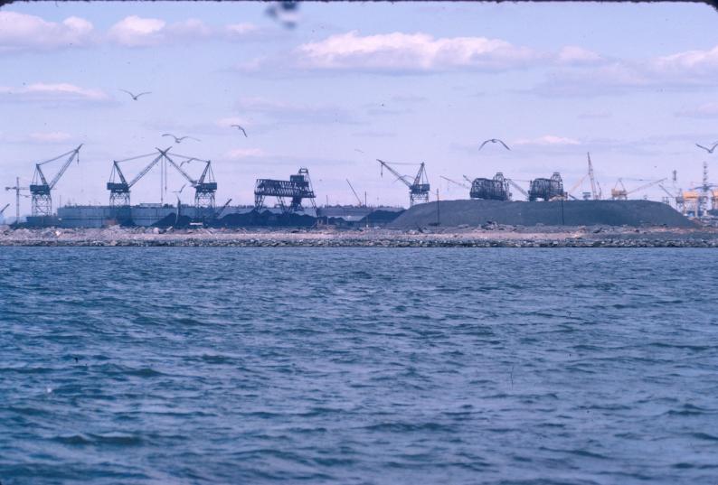 View of shipyards and coal piles at Sparrows Point, MD.