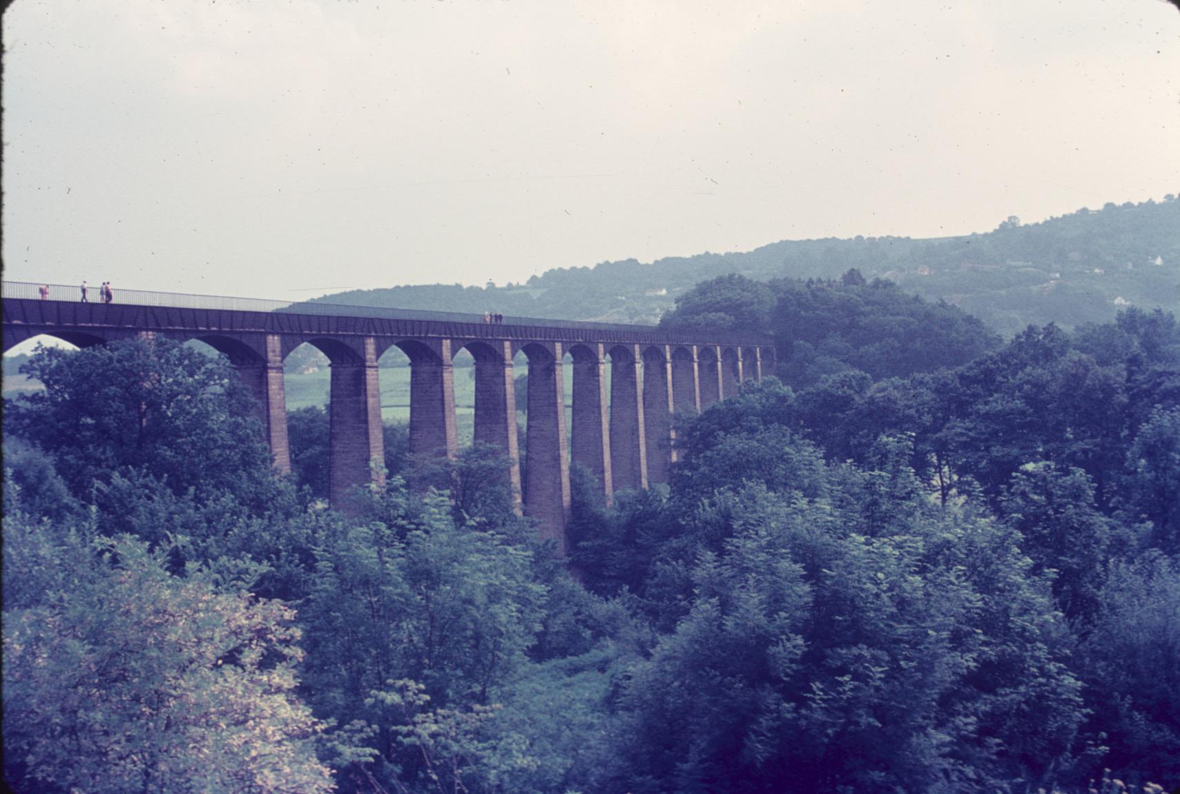 Multiple spans of the iron and masonry aqueduct over the River Dee, Llangollen…