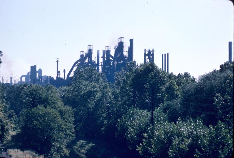 View of Bethlehem Steel Company blast furnaces in South Bethlehem, Pennsylvania.