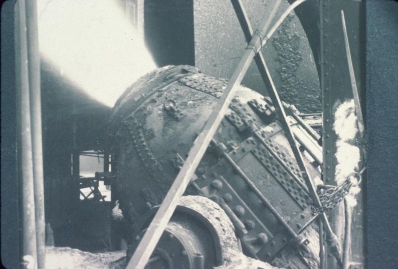 Photograph of an unidentified Bessemer converter in blast taken from a Keystone…